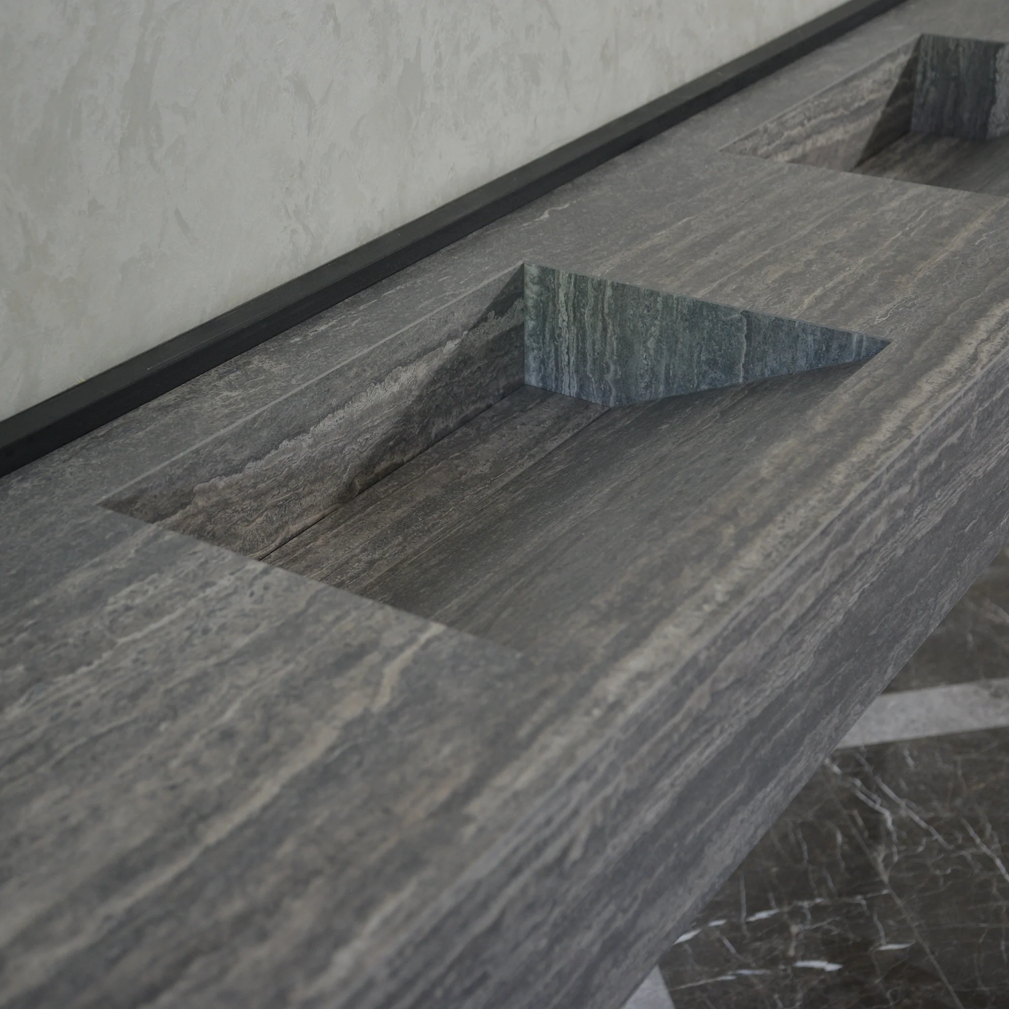 HANDCRAFTED INFINITY TRAVERTINO GREY HIGH ENGINEERED STONE SINK (ES-104) - Image 6