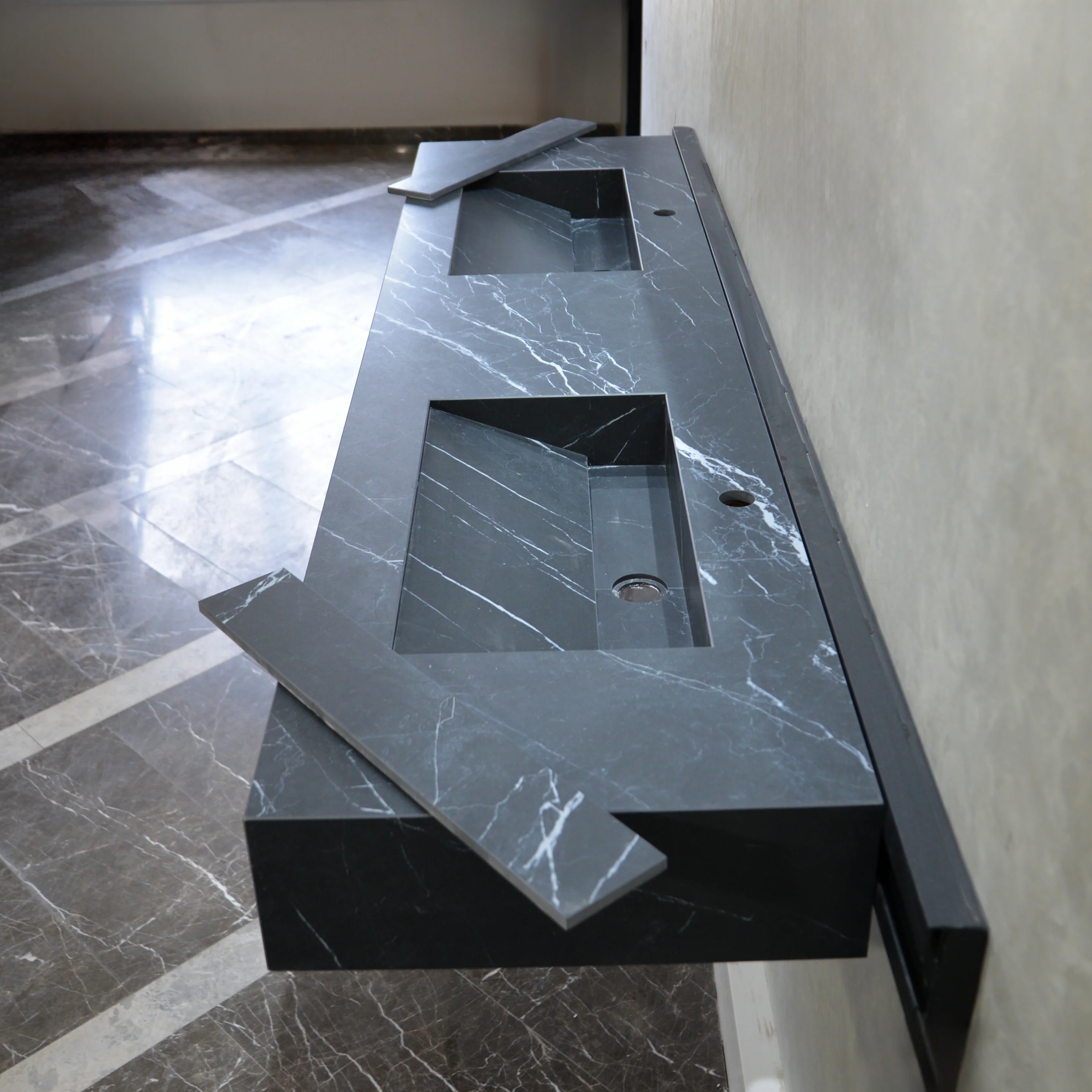 HANDCRAFTED NERO MARQUINIA HIGH ENGINEERED DOUBLE SINK (ES-073) - Image 2