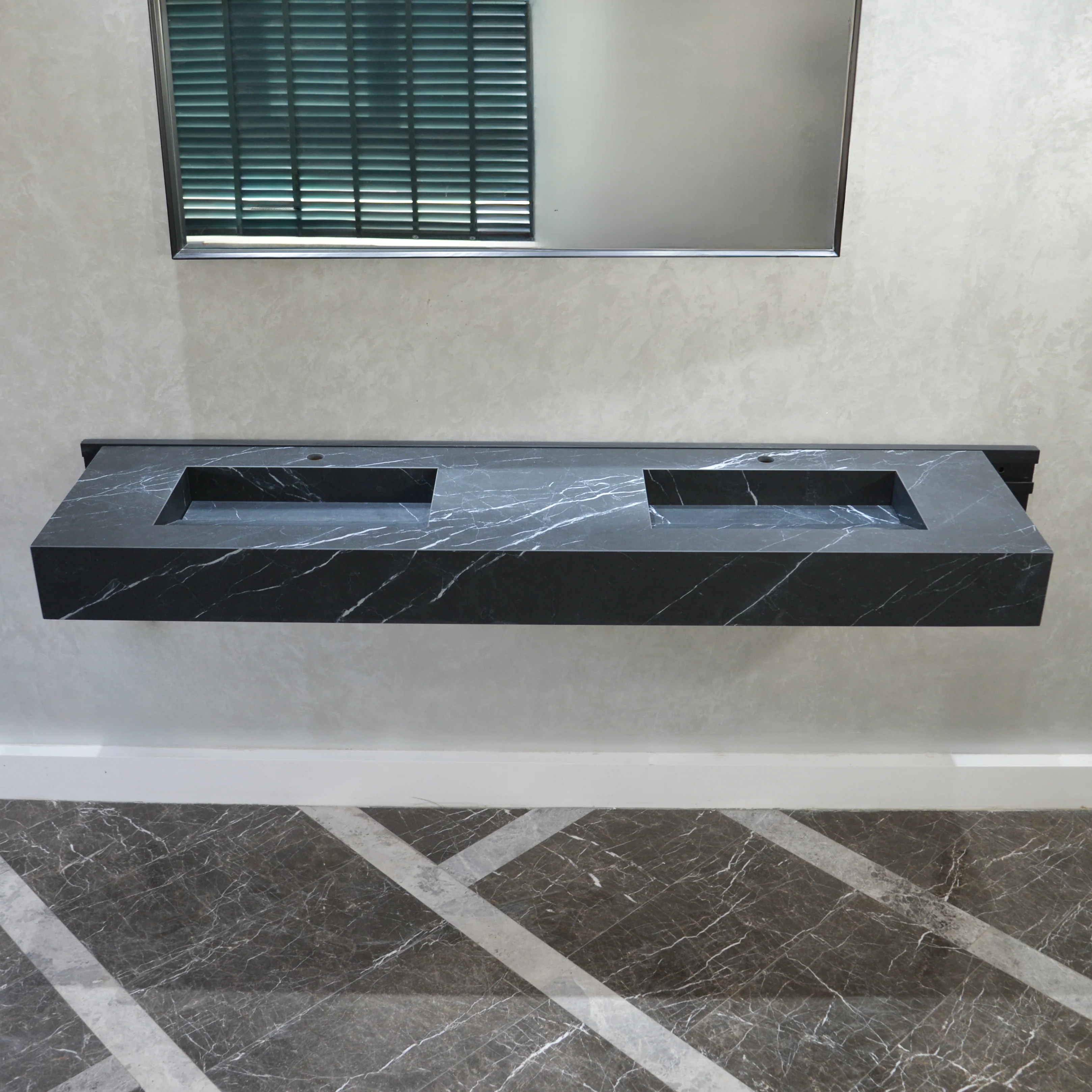 HANDCRAFTED NERO MARQUINIA HIGH ENGINEERED DOUBLE SINK (ES-073) - Image 3