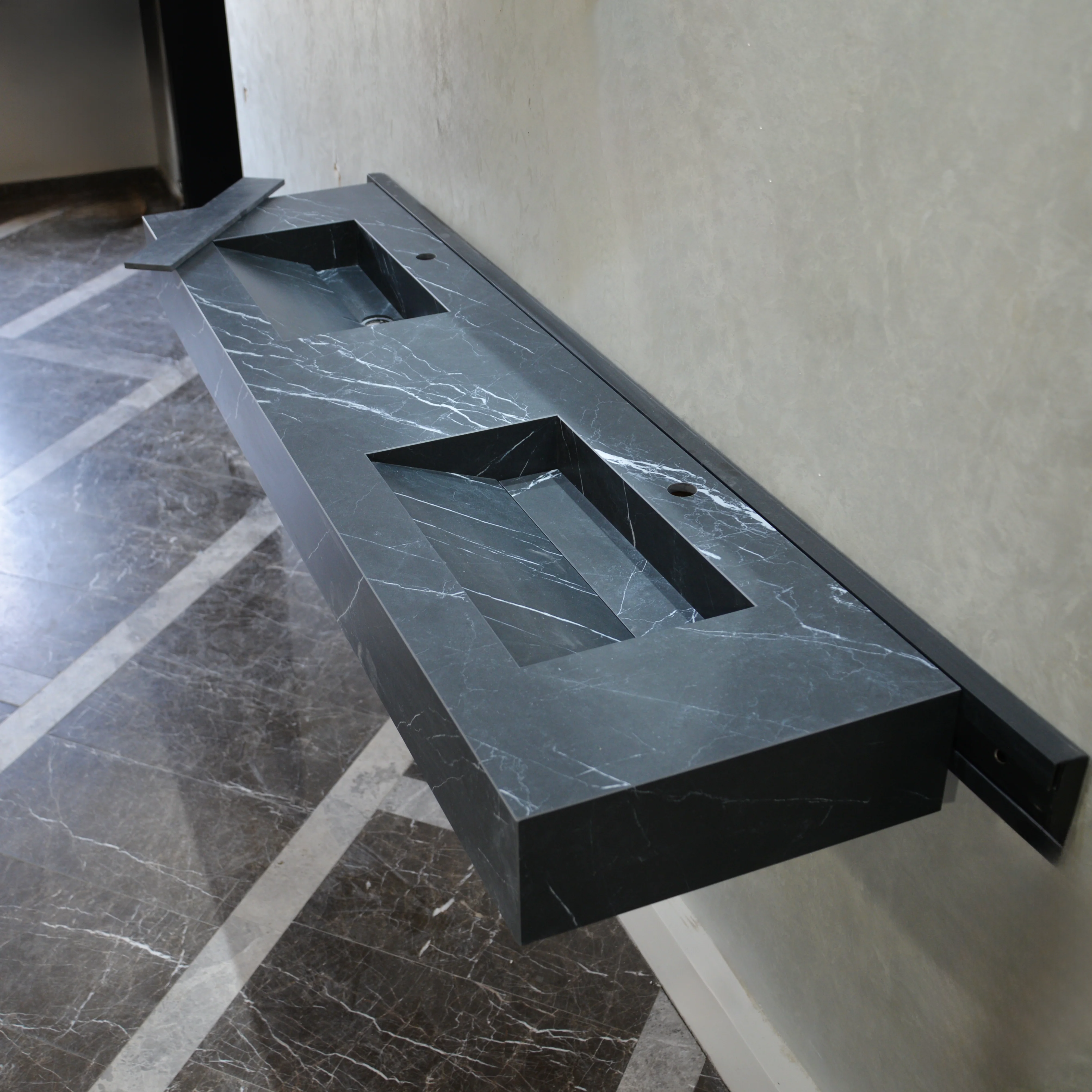HANDCRAFTED NERO MARQUINIA HIGH ENGINEERED DOUBLE SINK (ES-073) - Image 7