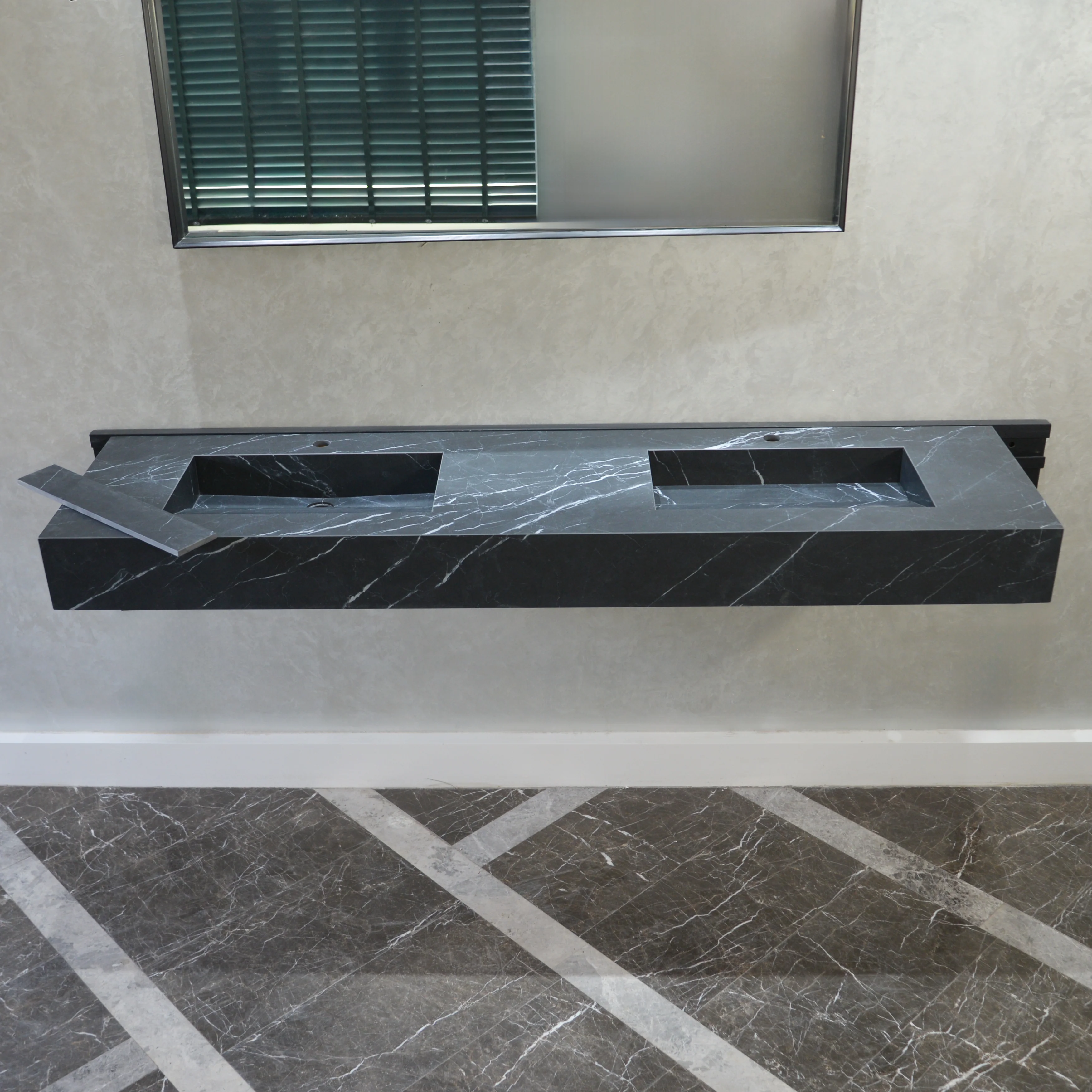 HANDCRAFTED NERO MARQUINIA HIGH ENGINEERED DOUBLE SINK (ES-073) - Image 8