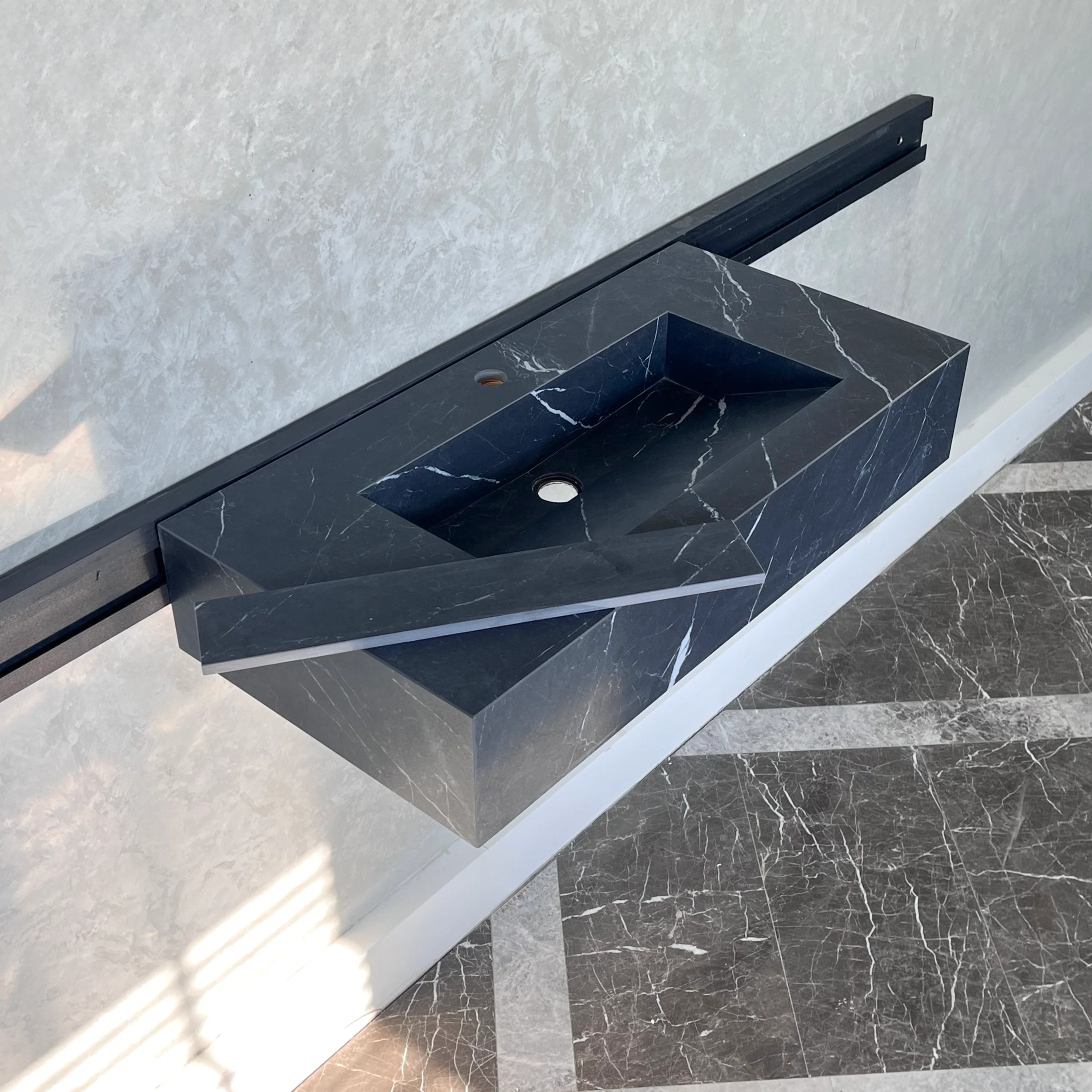 HANDCRAFTED NERO MARQUINIA HIGH ENGINEERED STONE SINK (ES-035) - Image 3