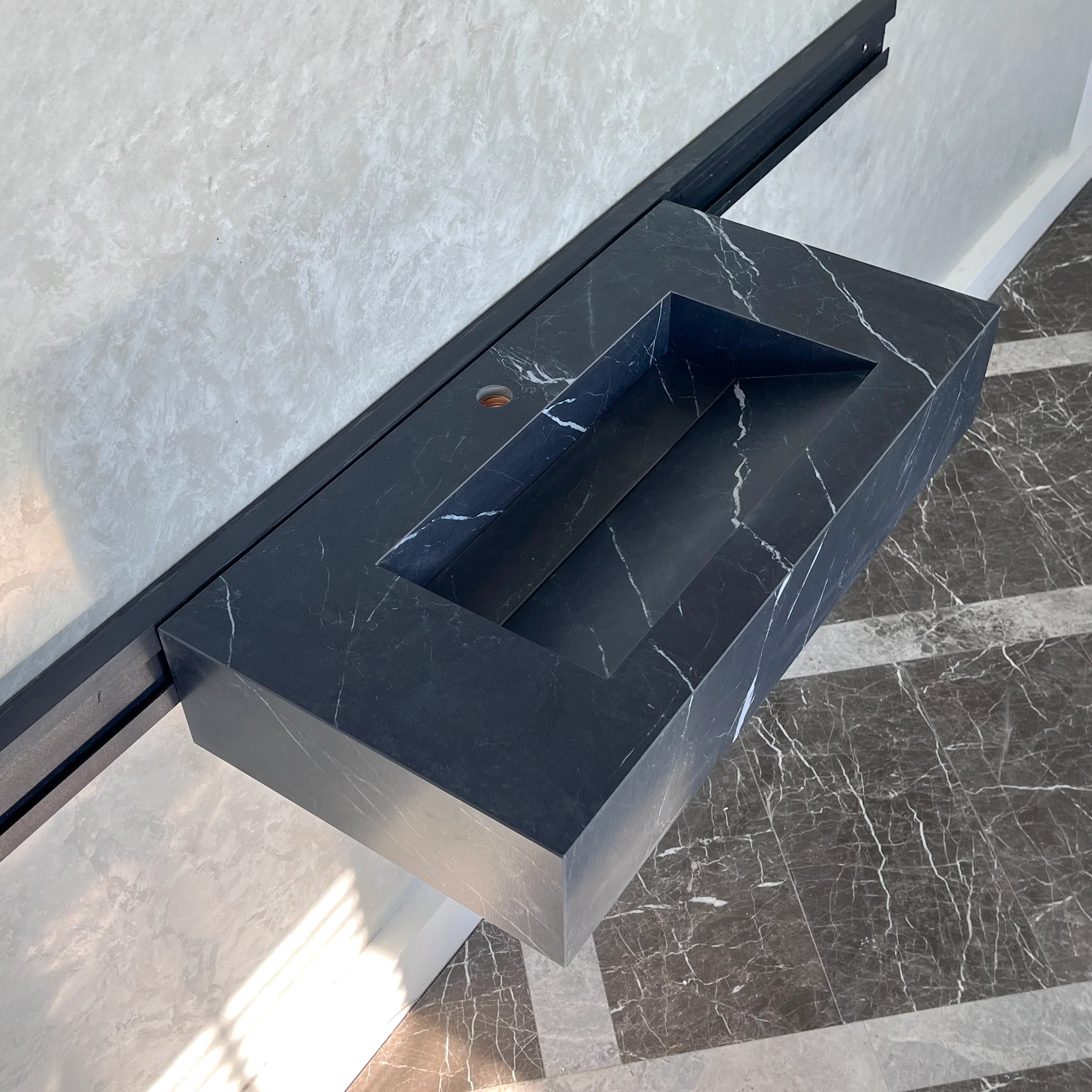HANDCRAFTED NERO MARQUINIA HIGH ENGINEERED STONE SINK (ES-035) - Image 4