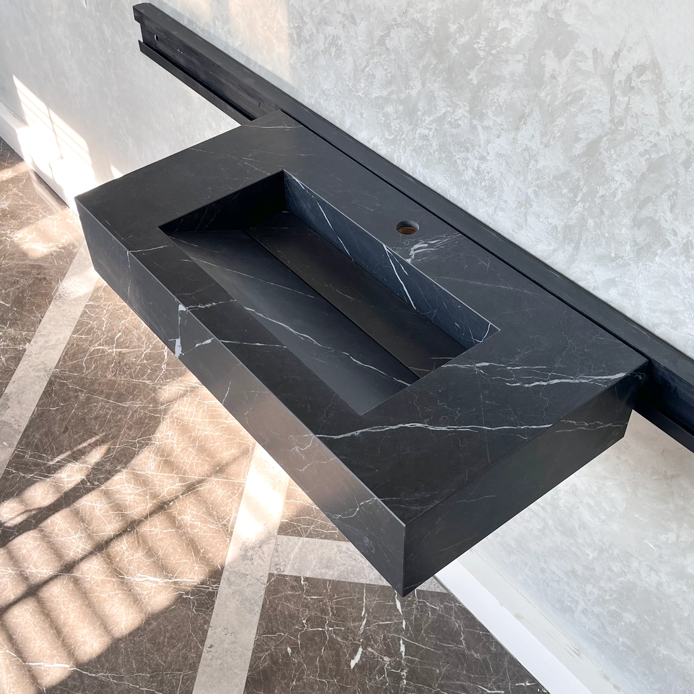 HANDCRAFTED NERO MARQUINIA HIGH ENGINEERED STONE SINK (ES-035) - Image 5