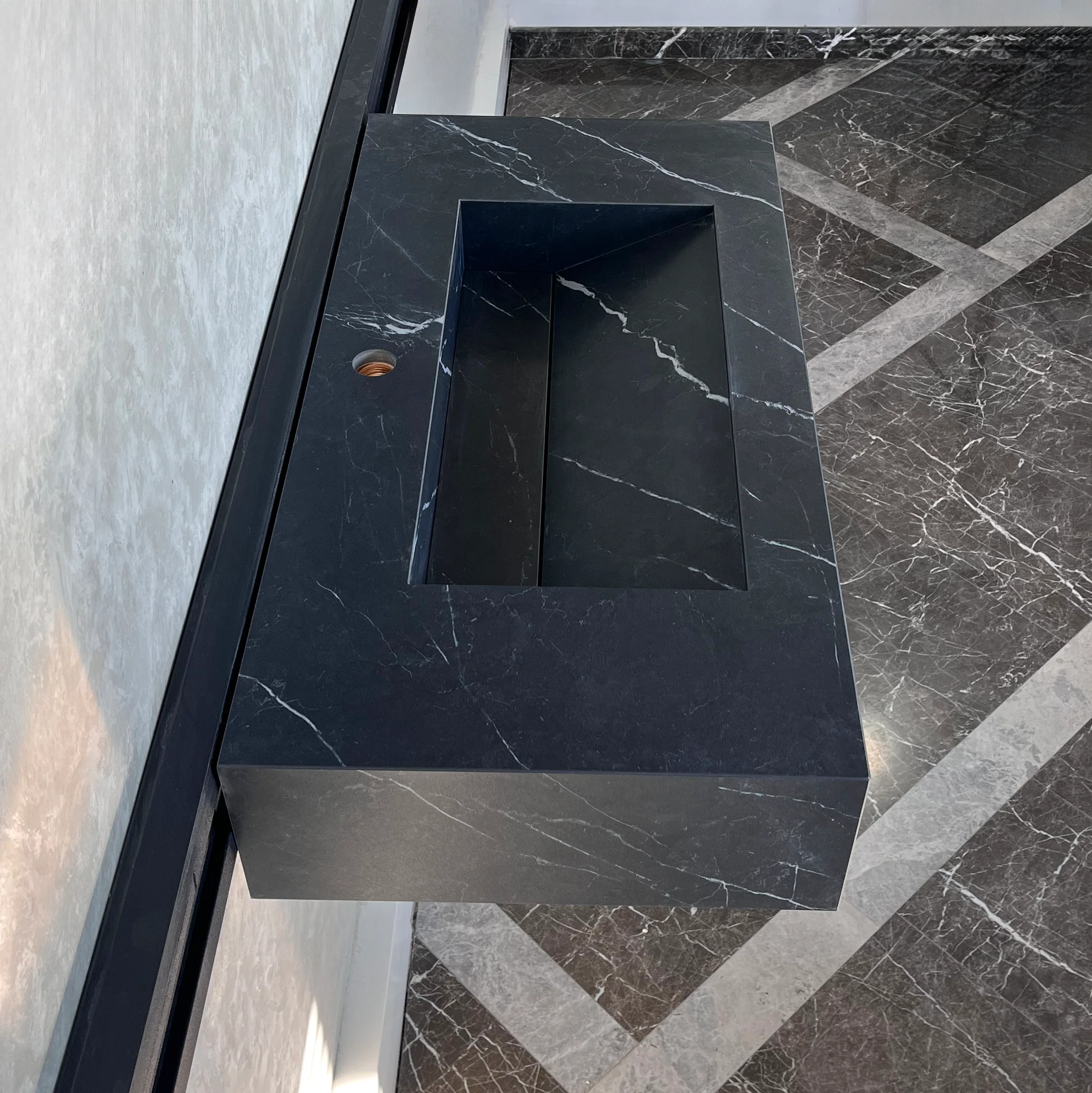 HANDCRAFTED NERO MARQUINIA HIGH ENGINEERED STONE SINK (ES-035) - Image 7