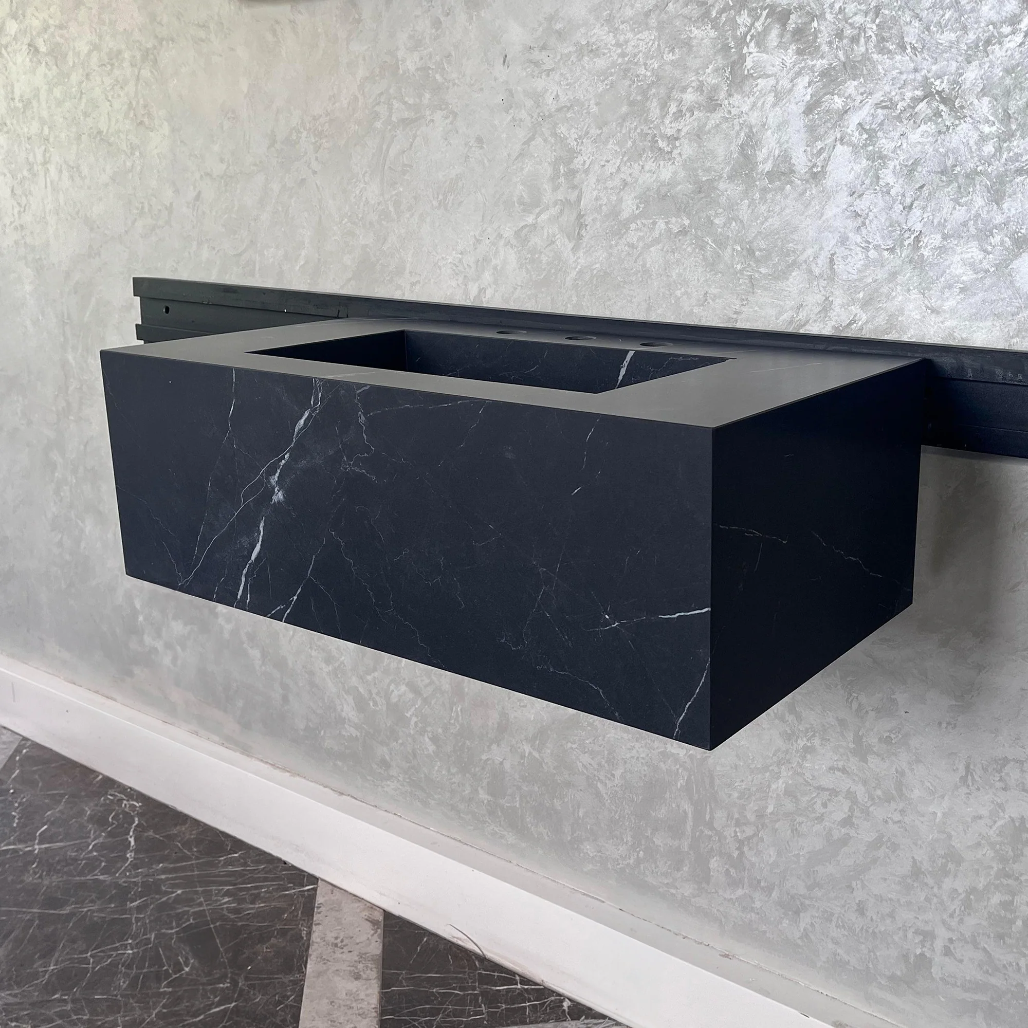 HANDCRAFTED NERO MARQUINIA HIGH ENGINEERED STONE SINK (ES-042) - Image 6