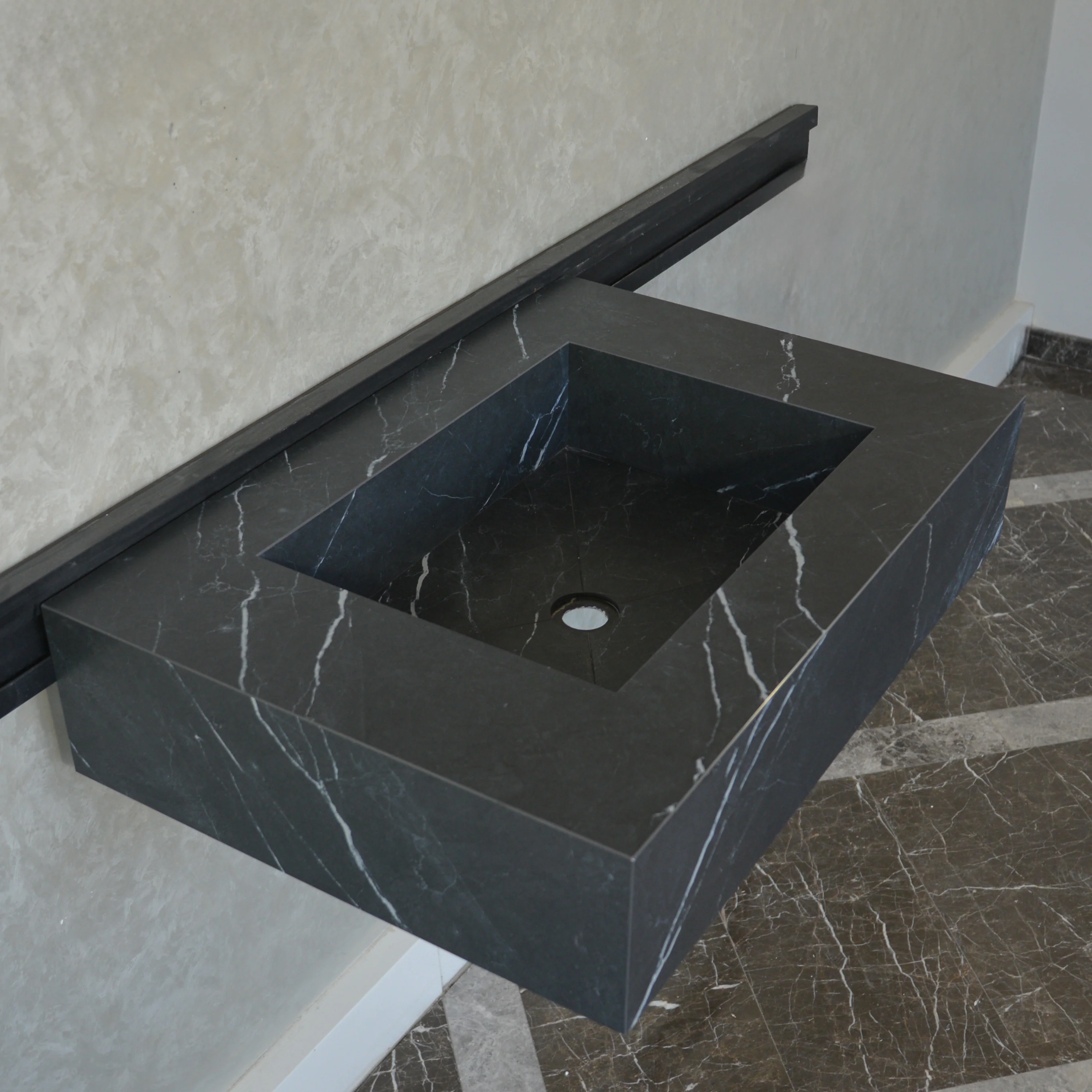 HANDCRAFTED NERO MARQUINIA HIGH ENGINEERED STONE SINK (ES-045) - Image 10