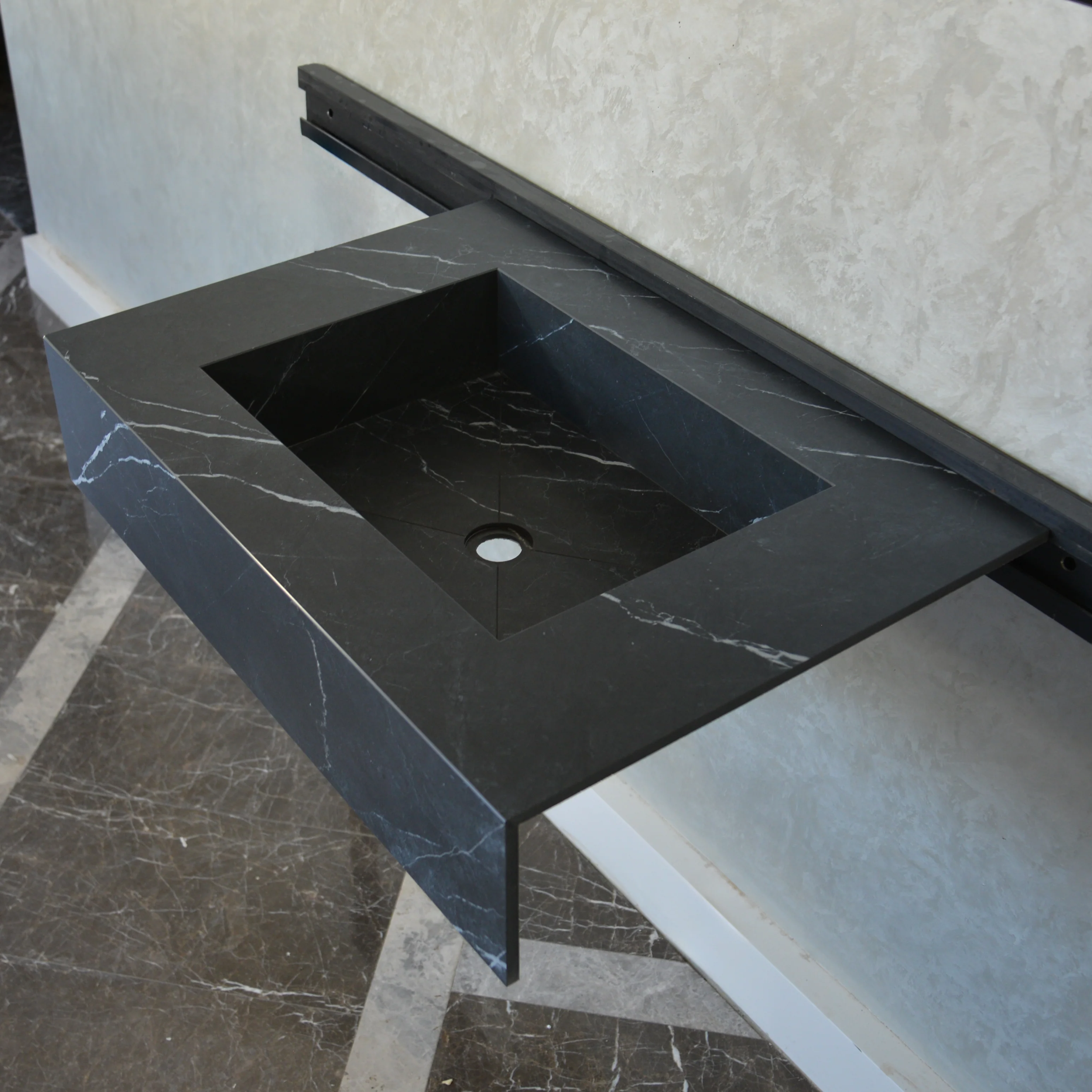 HANDCRAFTED NERO MARQUINIA HIGH ENGINEERED STONE SINK (ES-045) - Image 9
