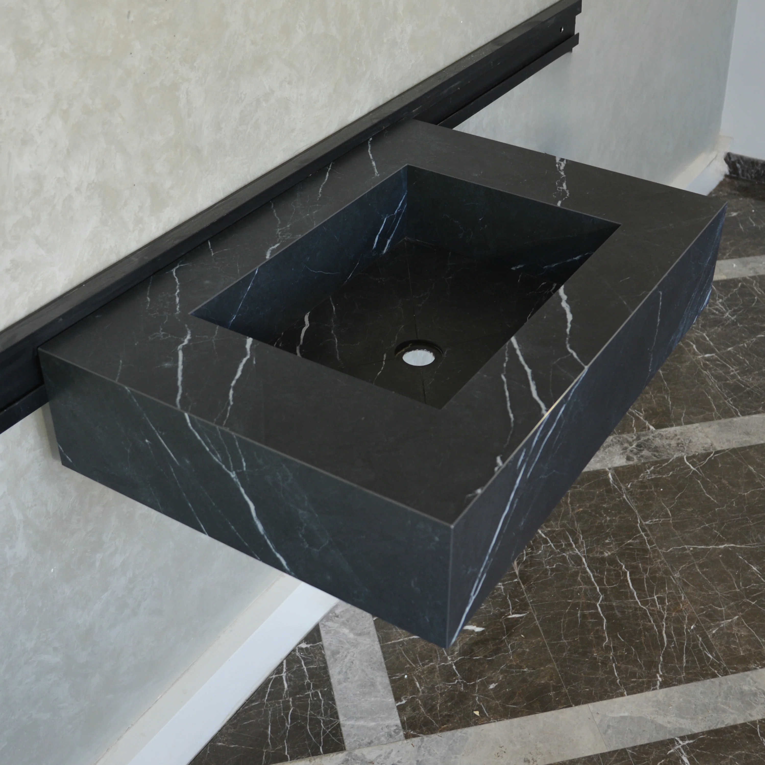 HANDCRAFTED NERO MARQUINIA HIGH ENGINEERED STONE SINK (ES-046) - Image 10