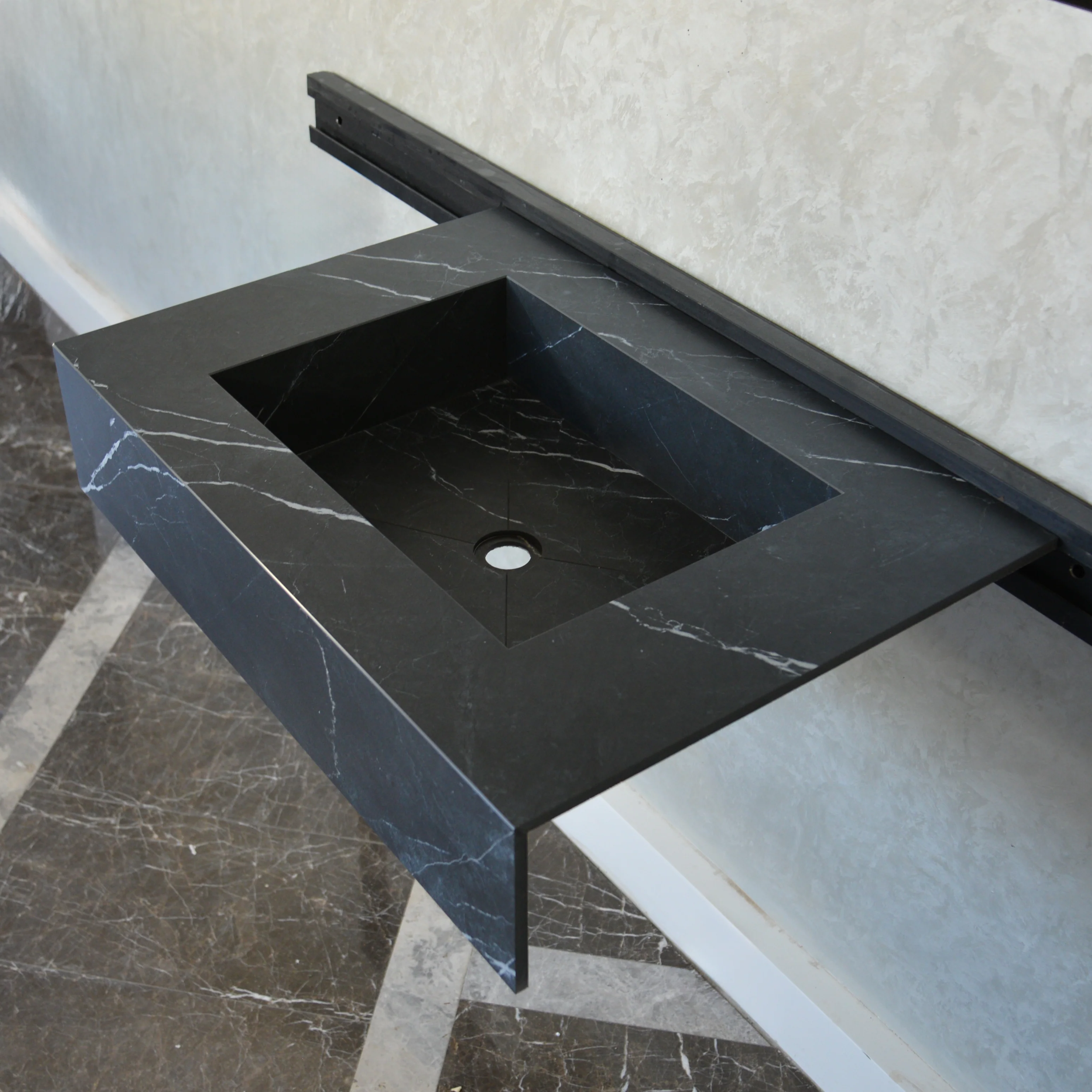 HANDCRAFTED NERO MARQUINIA HIGH ENGINEERED STONE SINK (ES-046) - Image 9