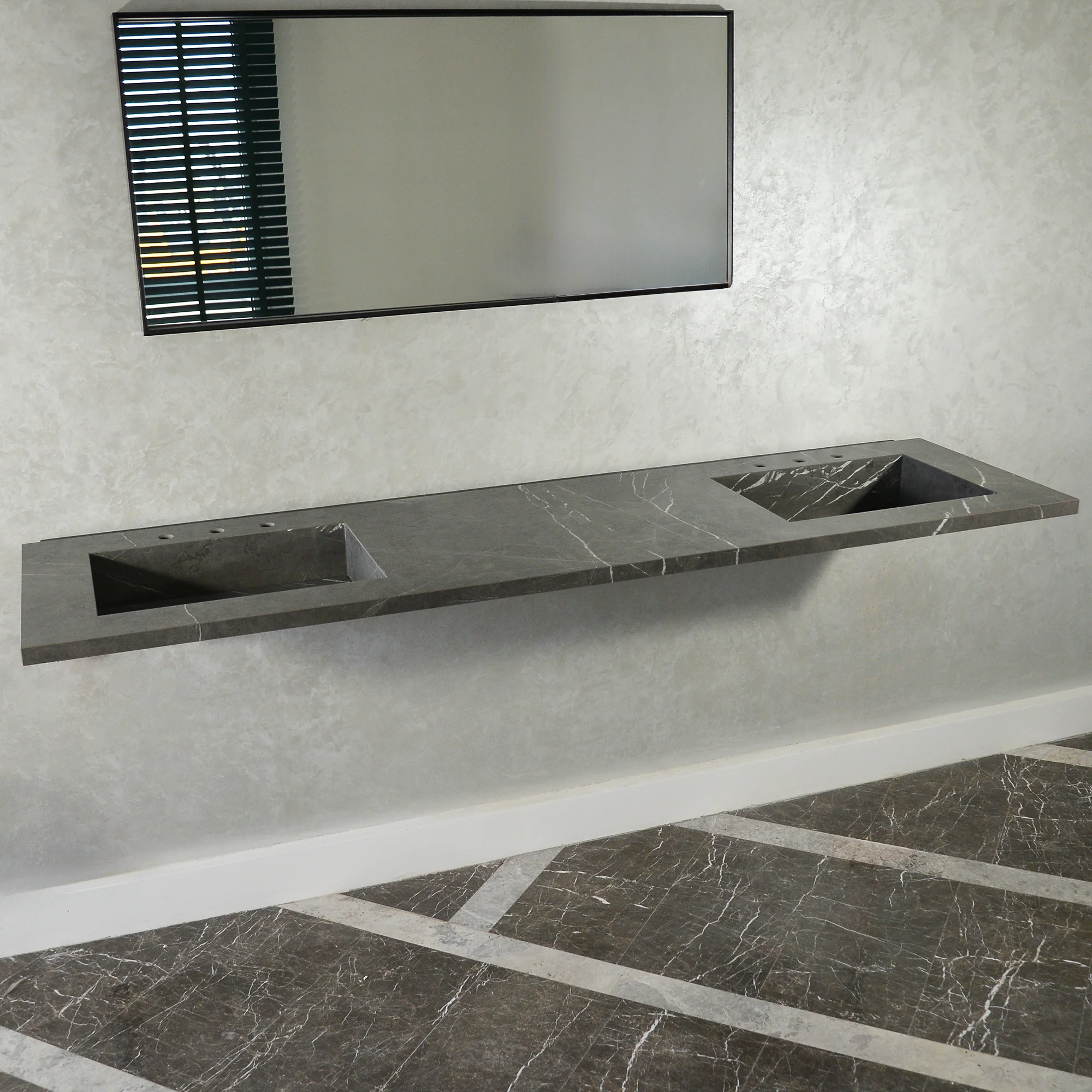 HANDCRAFTED PIETRA GREY HIGH ENGINEERED PORCELAIN DOUBLE SINK (ES-095) - Image 10