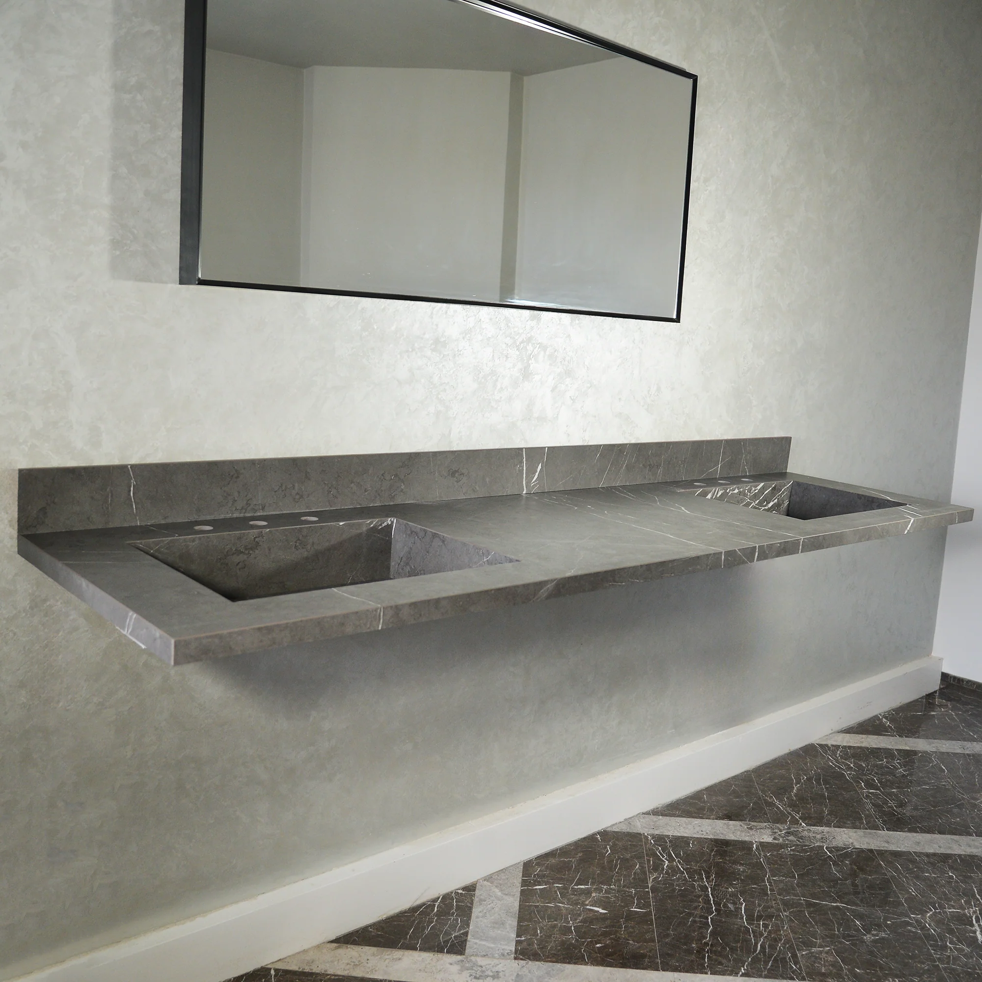 HANDCRAFTED PIETRA GREY HIGH ENGINEERED PORCELAIN DOUBLE SINK (ES-095) - Image 2