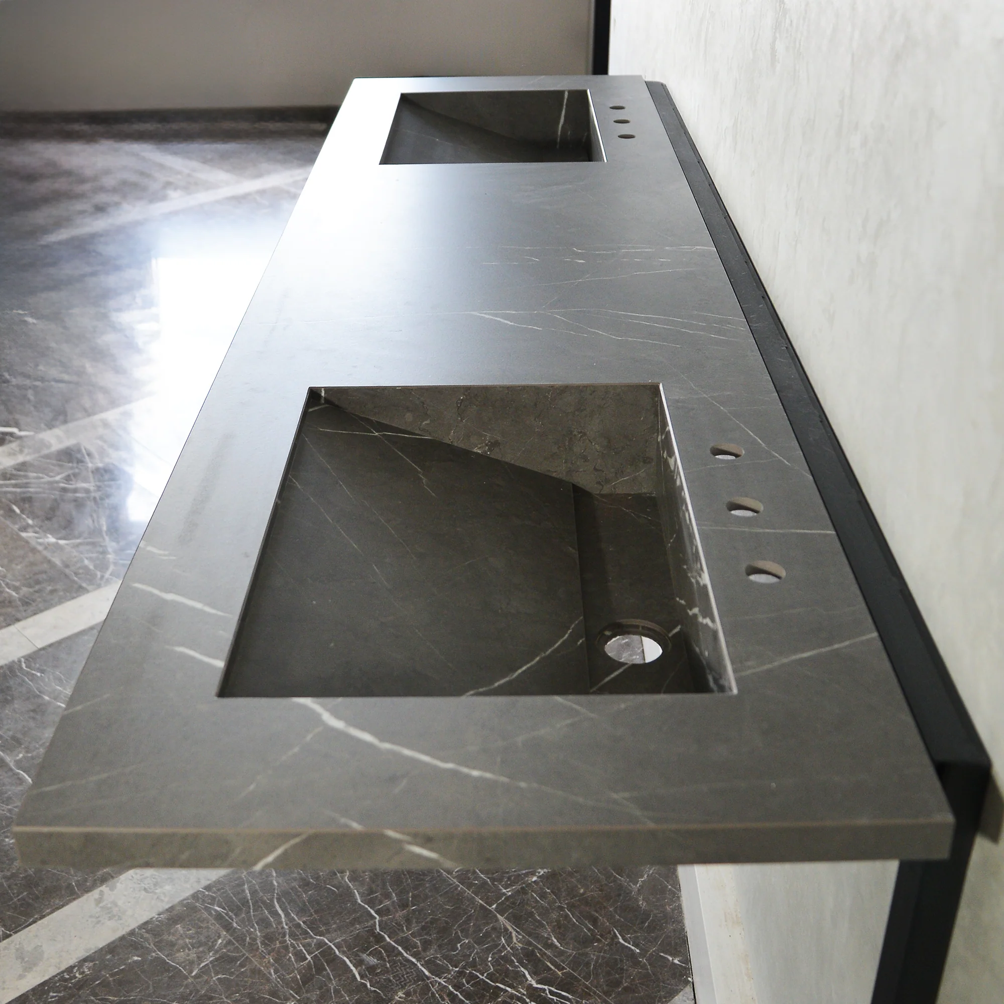 HANDCRAFTED PIETRA GREY HIGH ENGINEERED PORCELAIN DOUBLE SINK (ES-095) - Image 7