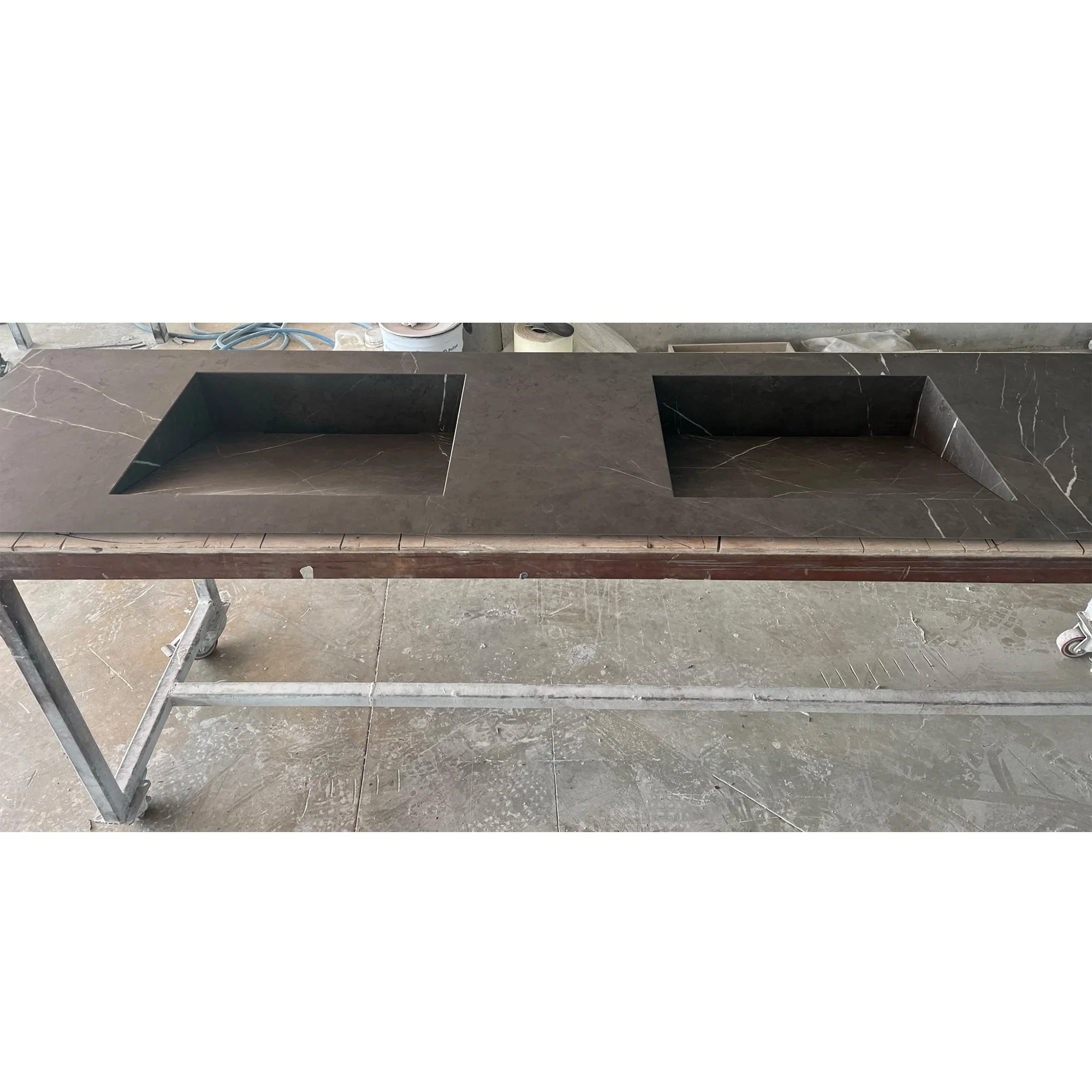 HANDCRAFTED PIETRA GREY HIGH ENGINEERED PORCELAIN DOUBLE SINK (ES-171) - Image 10