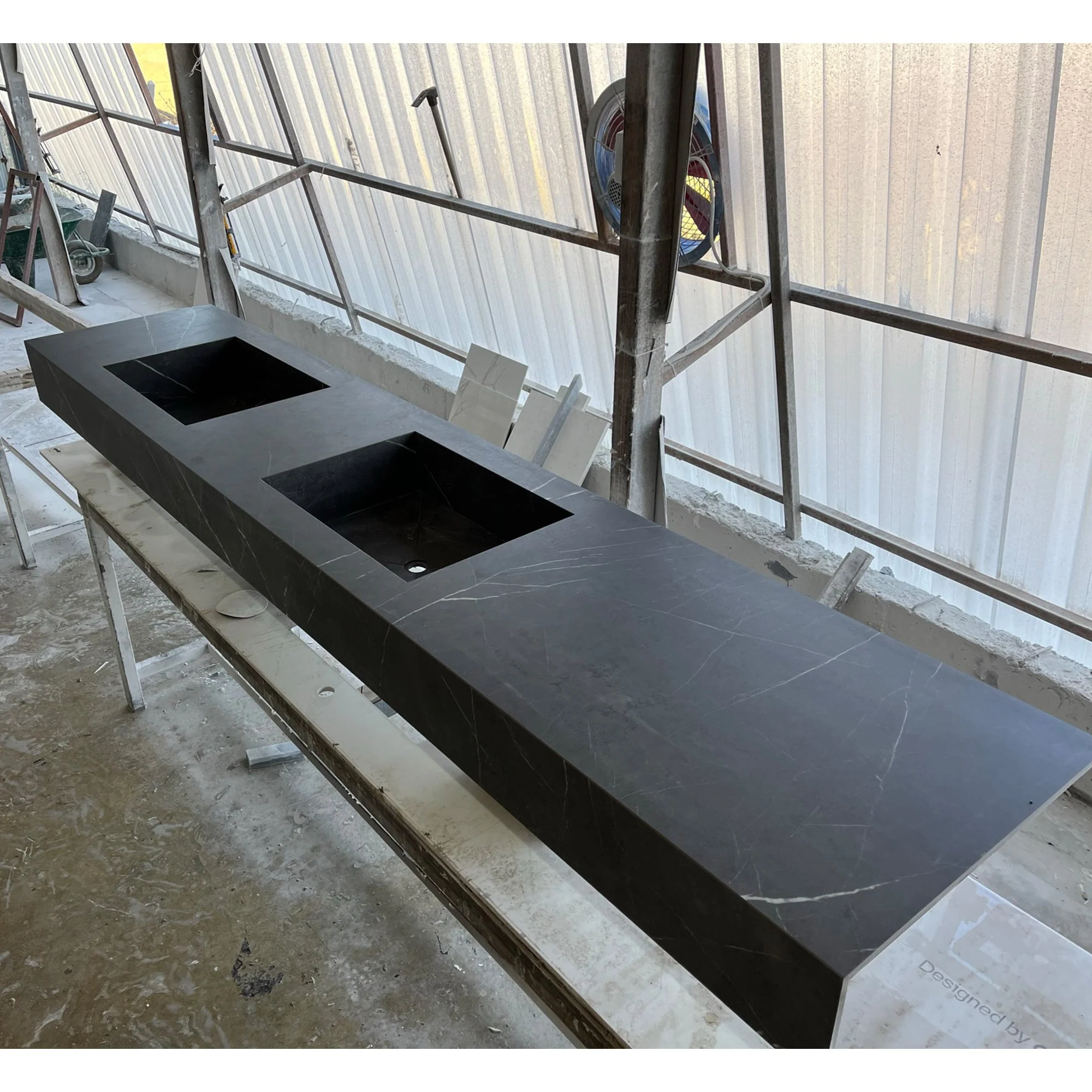 HANDCRAFTED PIETRA GREY HIGH ENGINEERED PORCELAIN DOUBLE SINK (ES-171) - Image 8