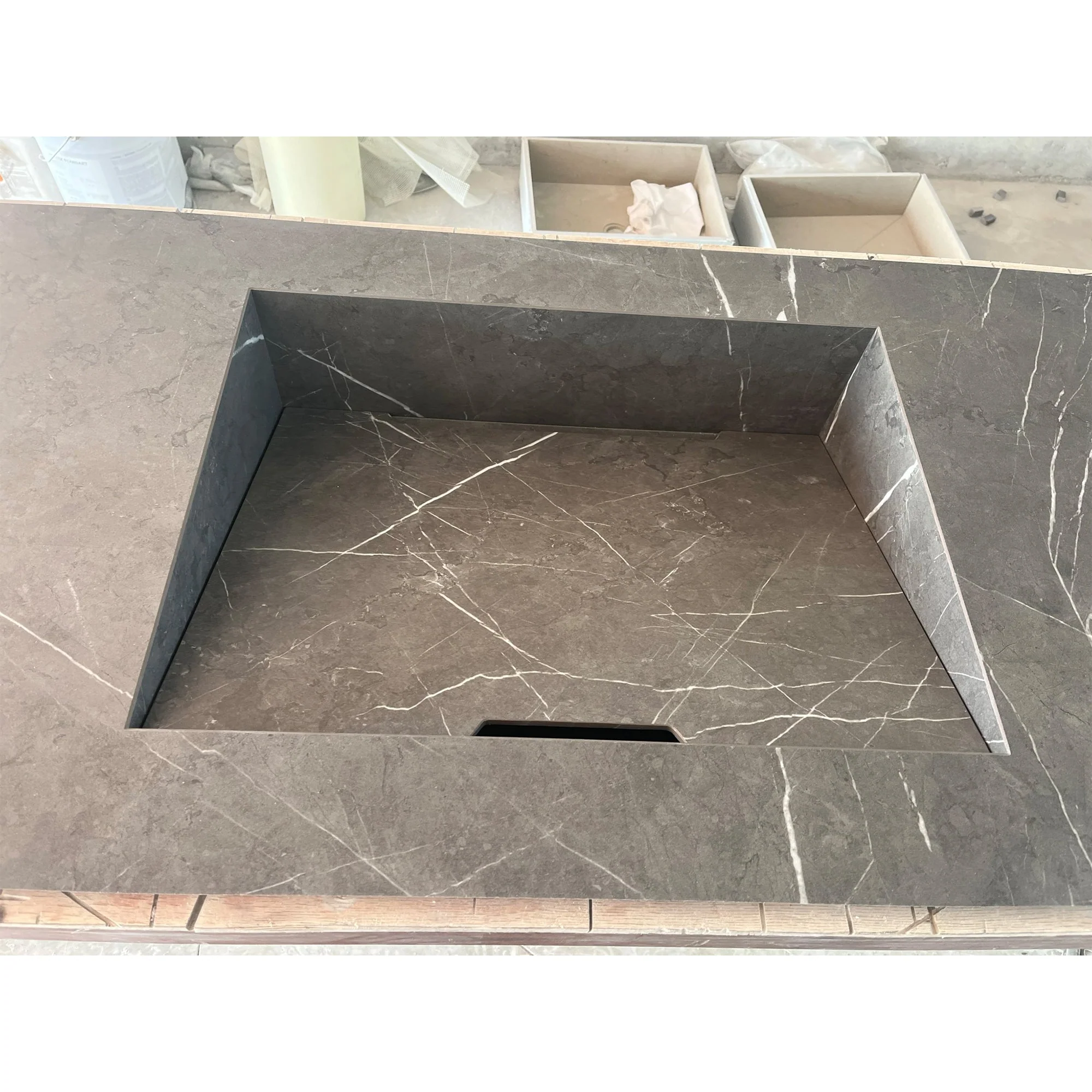 HANDCRAFTED PIETRA GREY HIGH ENGINEERED PORCELAIN DOUBLE SINK (ES-171) - Image 9