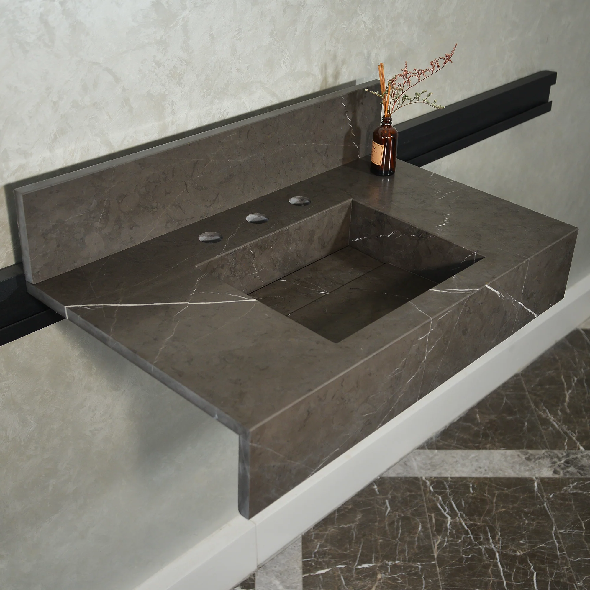 HANDCRAFTED PIETRA GREY MARBLE SINK (NS-054) - Image 2