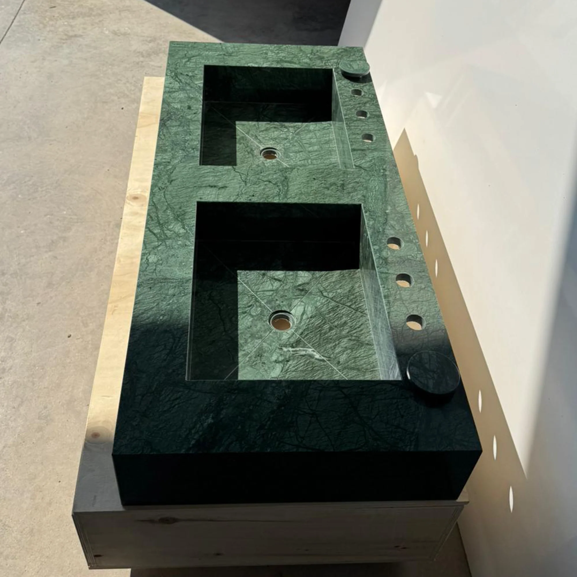 HANDCRAFTED VERDE GUATEMALA MARBLE CUSTOM DOUBLE SINK (NS-105) - Image 10