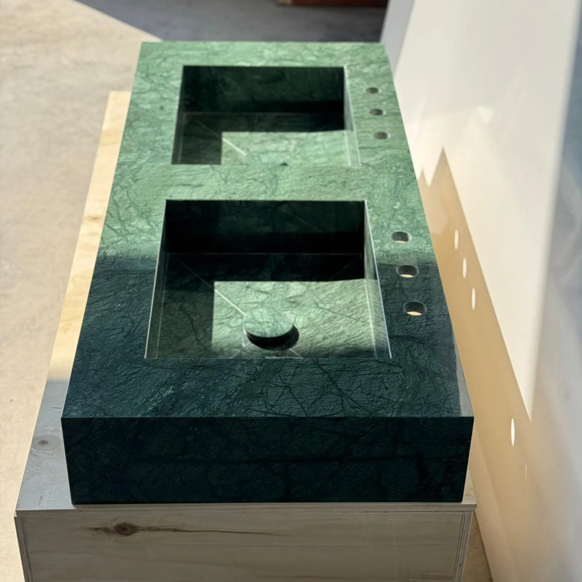 HANDCRAFTED VERDE GUATEMALA MARBLE CUSTOM DOUBLE SINK (NS-105) - Image 2
