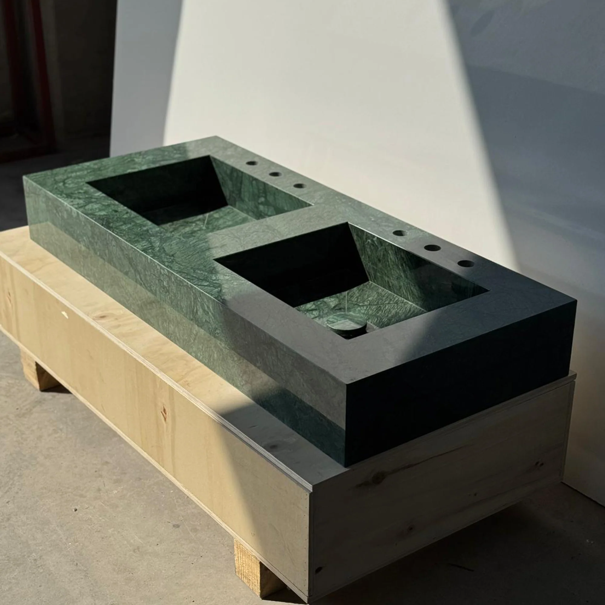 HANDCRAFTED VERDE GUATEMALA MARBLE CUSTOM DOUBLE SINK (NS-105) - Image 3