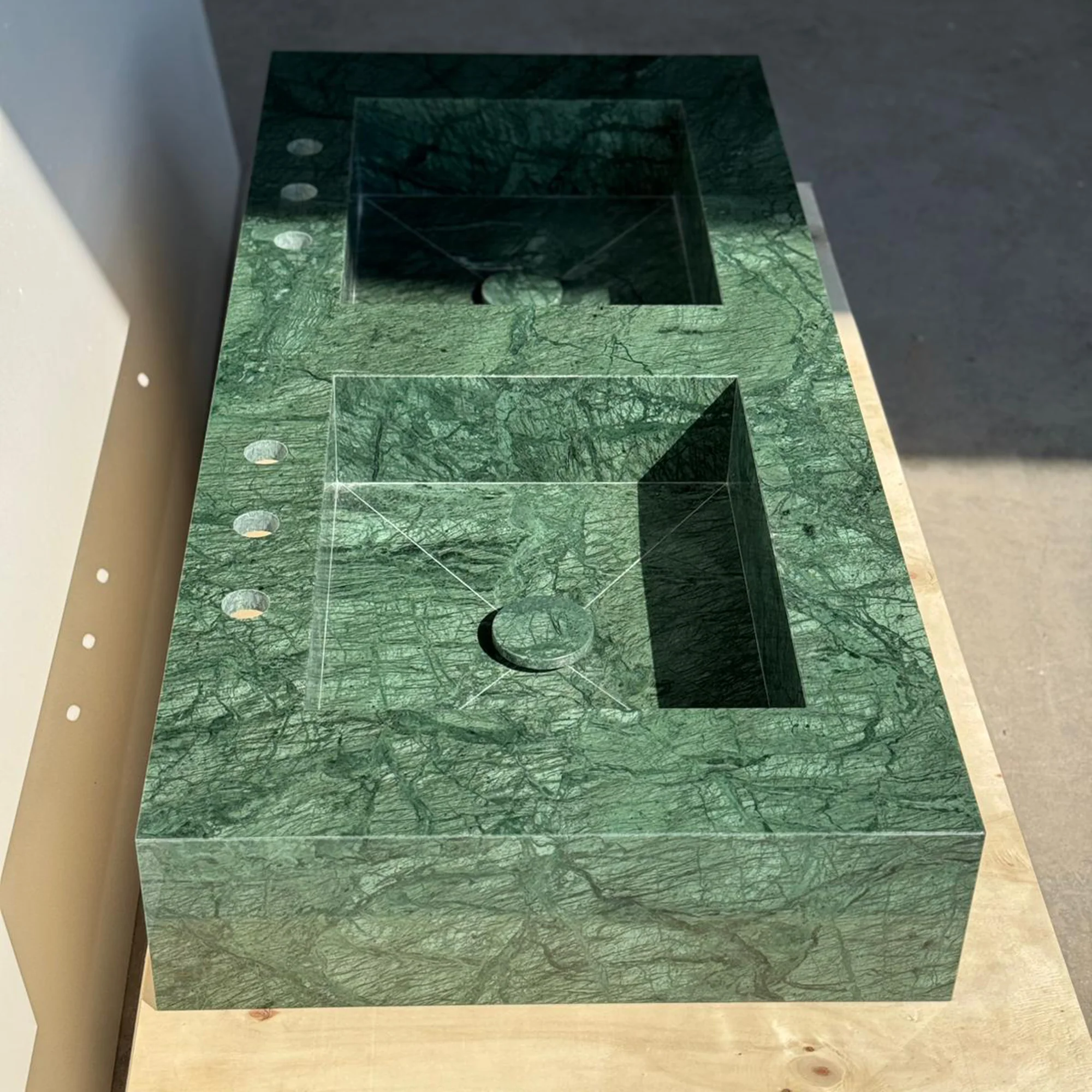 HANDCRAFTED VERDE GUATEMALA MARBLE CUSTOM DOUBLE SINK (NS-105) - Image 4