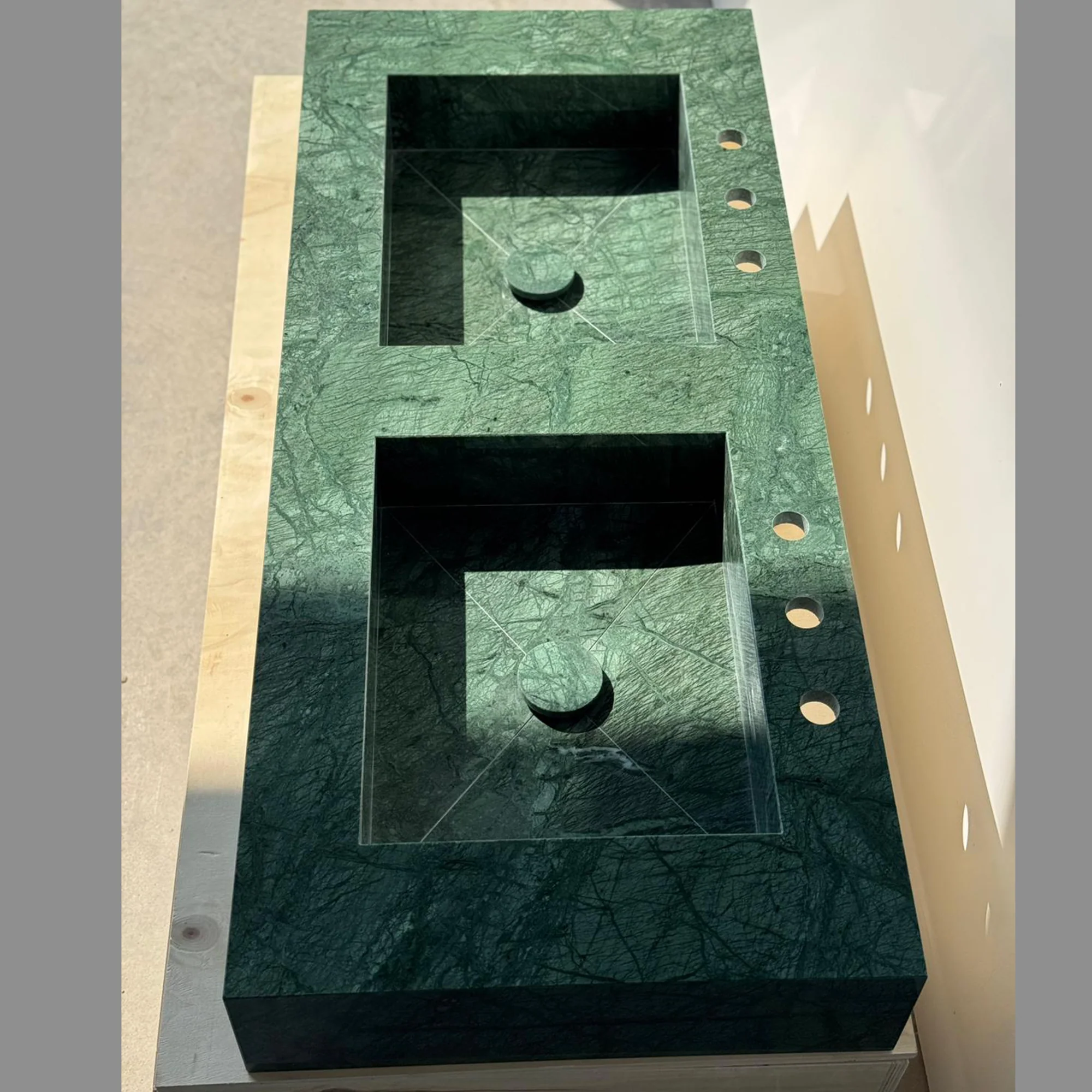 HANDCRAFTED VERDE GUATEMALA MARBLE CUSTOM DOUBLE SINK (NS-105) - Image 5
