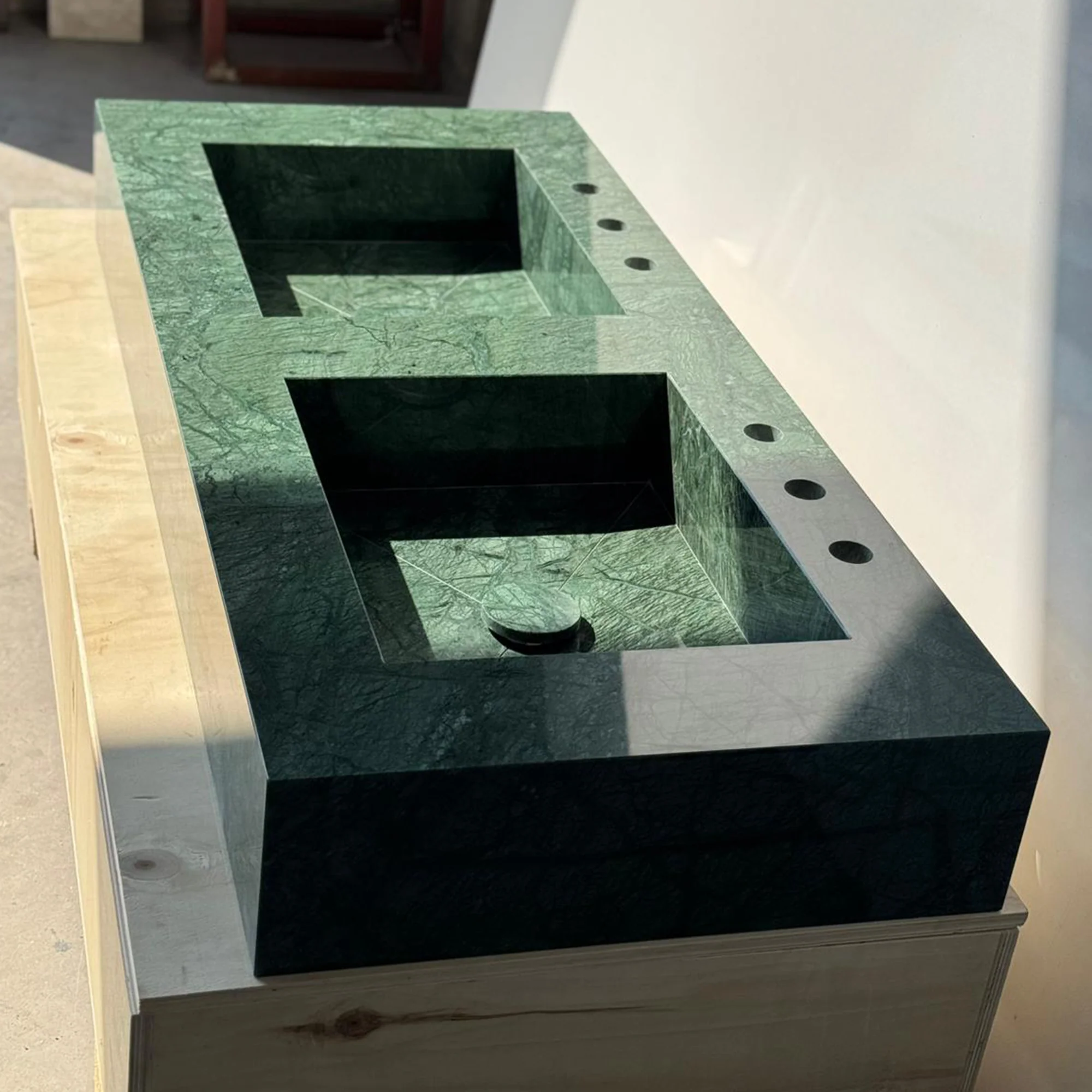 HANDCRAFTED VERDE GUATEMALA MARBLE CUSTOM DOUBLE SINK (NS-105) - Image 6