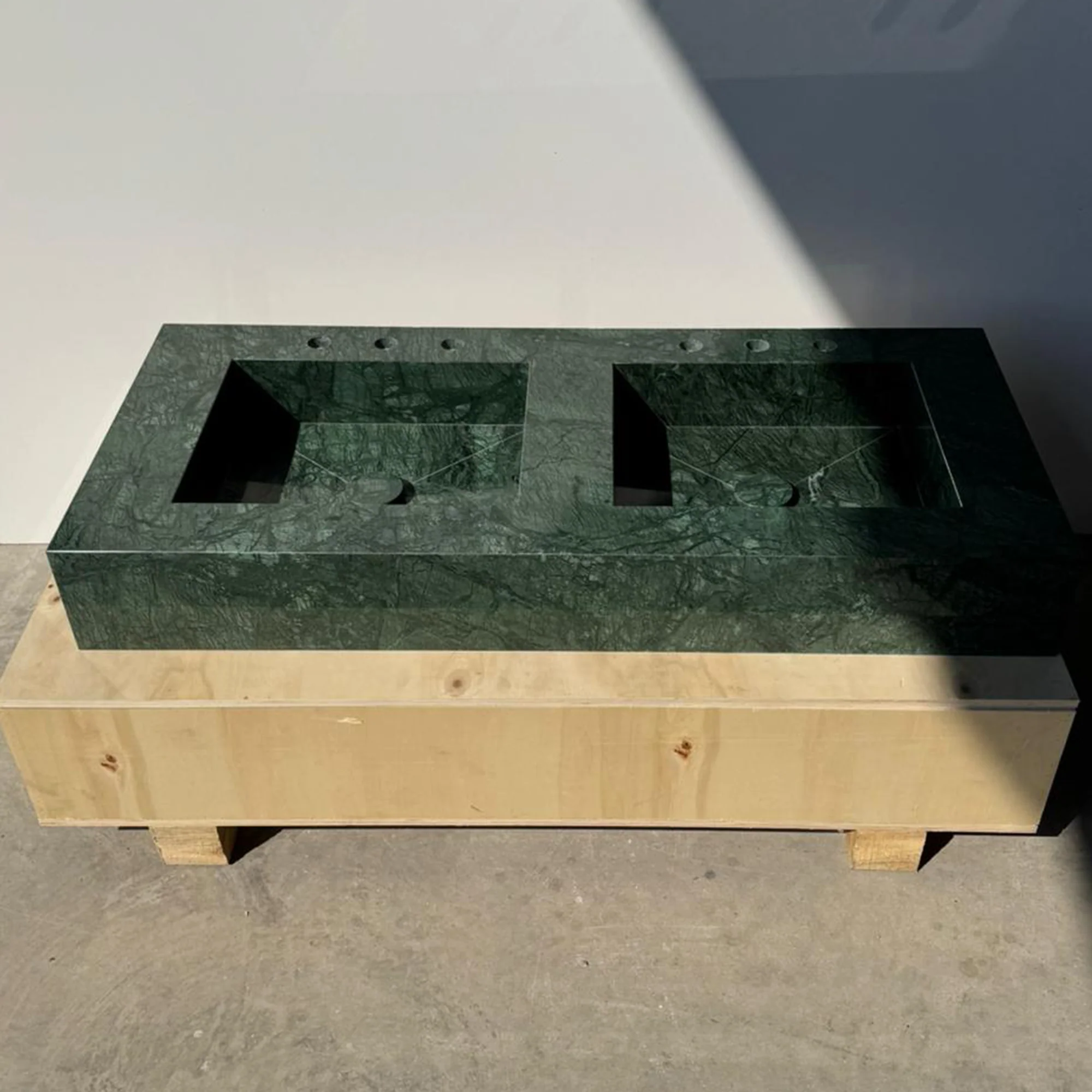 HANDCRAFTED VERDE GUATEMALA MARBLE CUSTOM DOUBLE SINK (NS-105) - Image 7