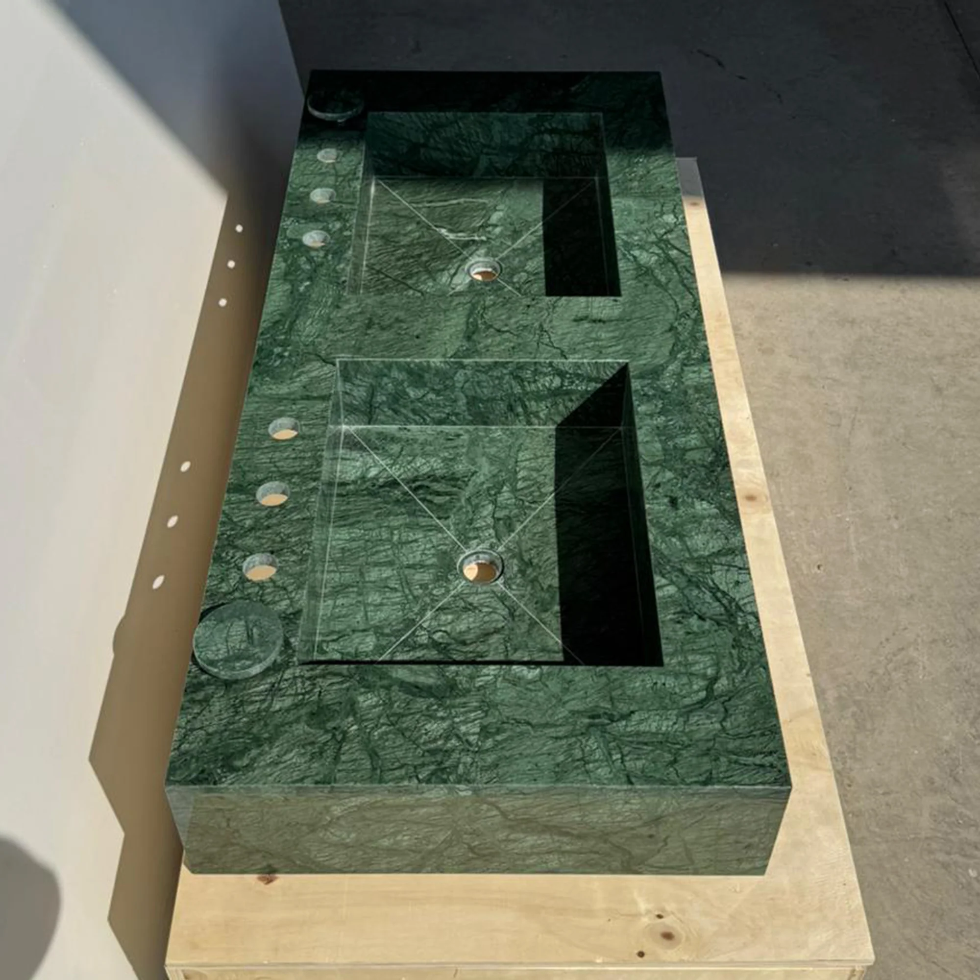 HANDCRAFTED VERDE GUATEMALA MARBLE CUSTOM DOUBLE SINK (NS-105) - Image 8