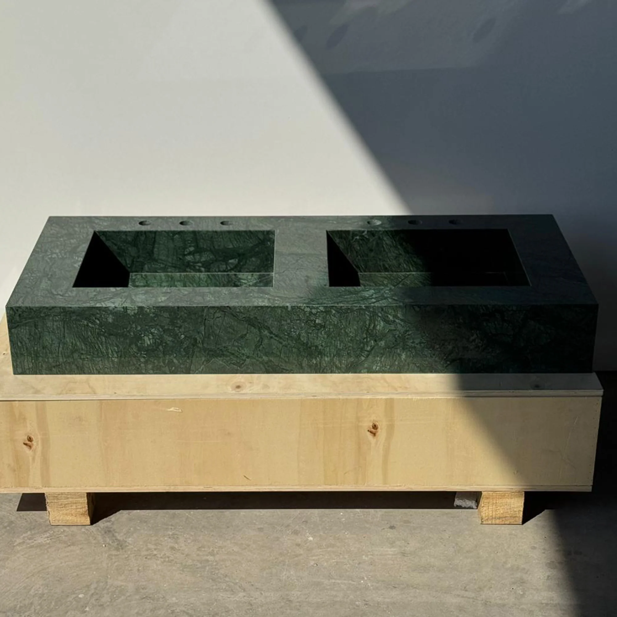 HANDCRAFTED VERDE GUATEMALA MARBLE CUSTOM DOUBLE SINK (NS-105) - Image 9