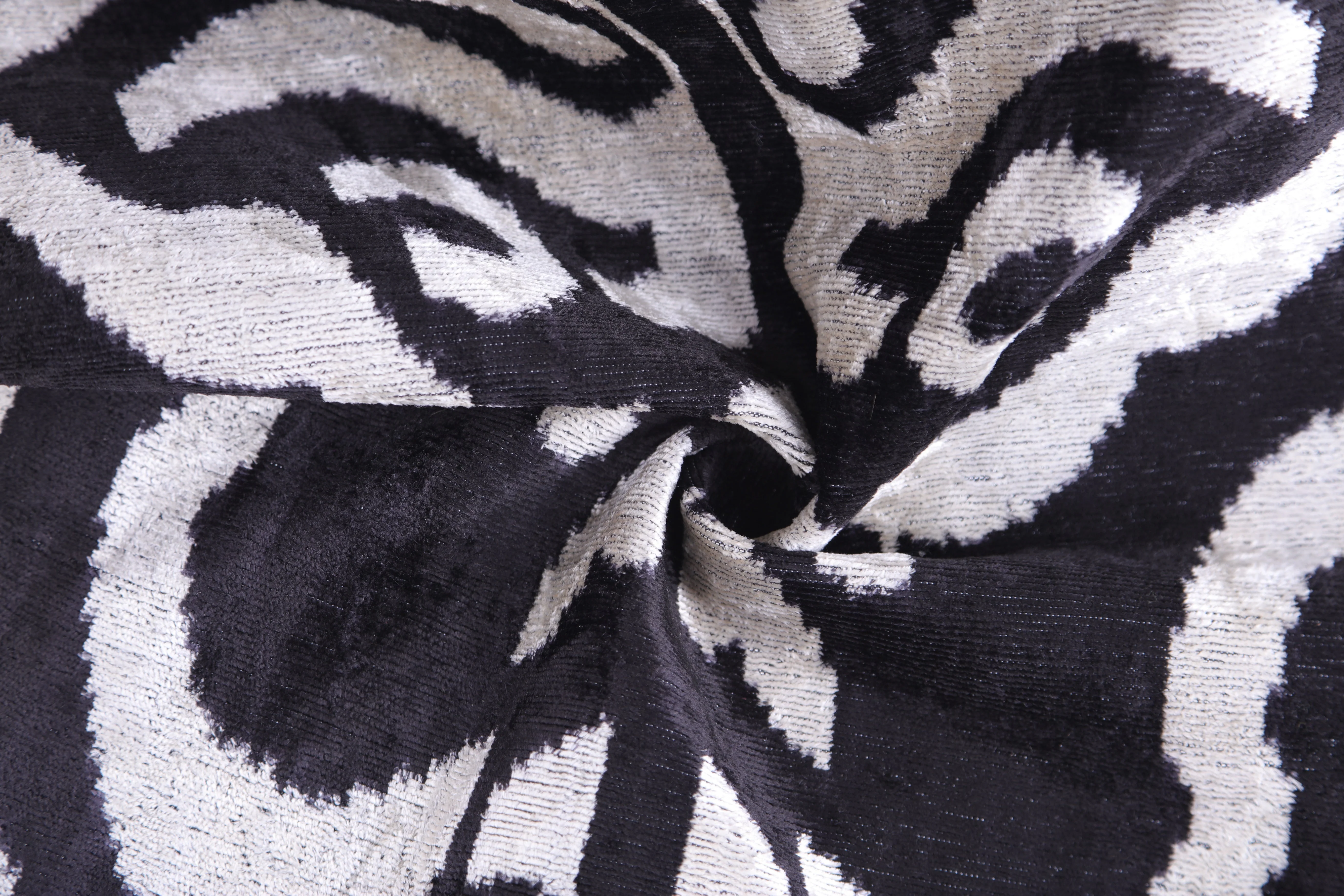 Handmade 16x16 Velvet Pillow – Black & White Ikat Medallion - Image 2