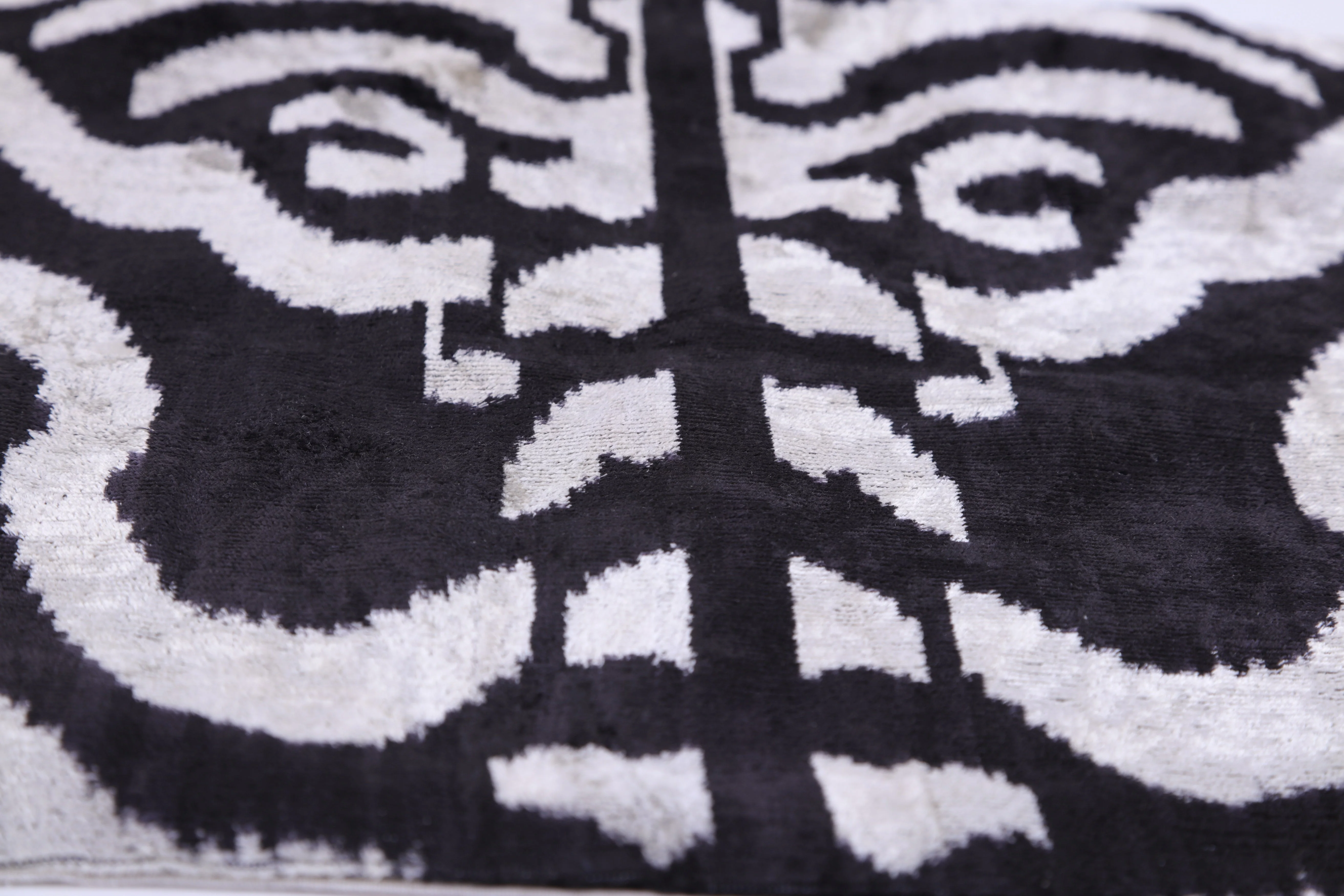 Handmade 16x16 Velvet Pillow – Black & White Ikat Medallion - Image 3