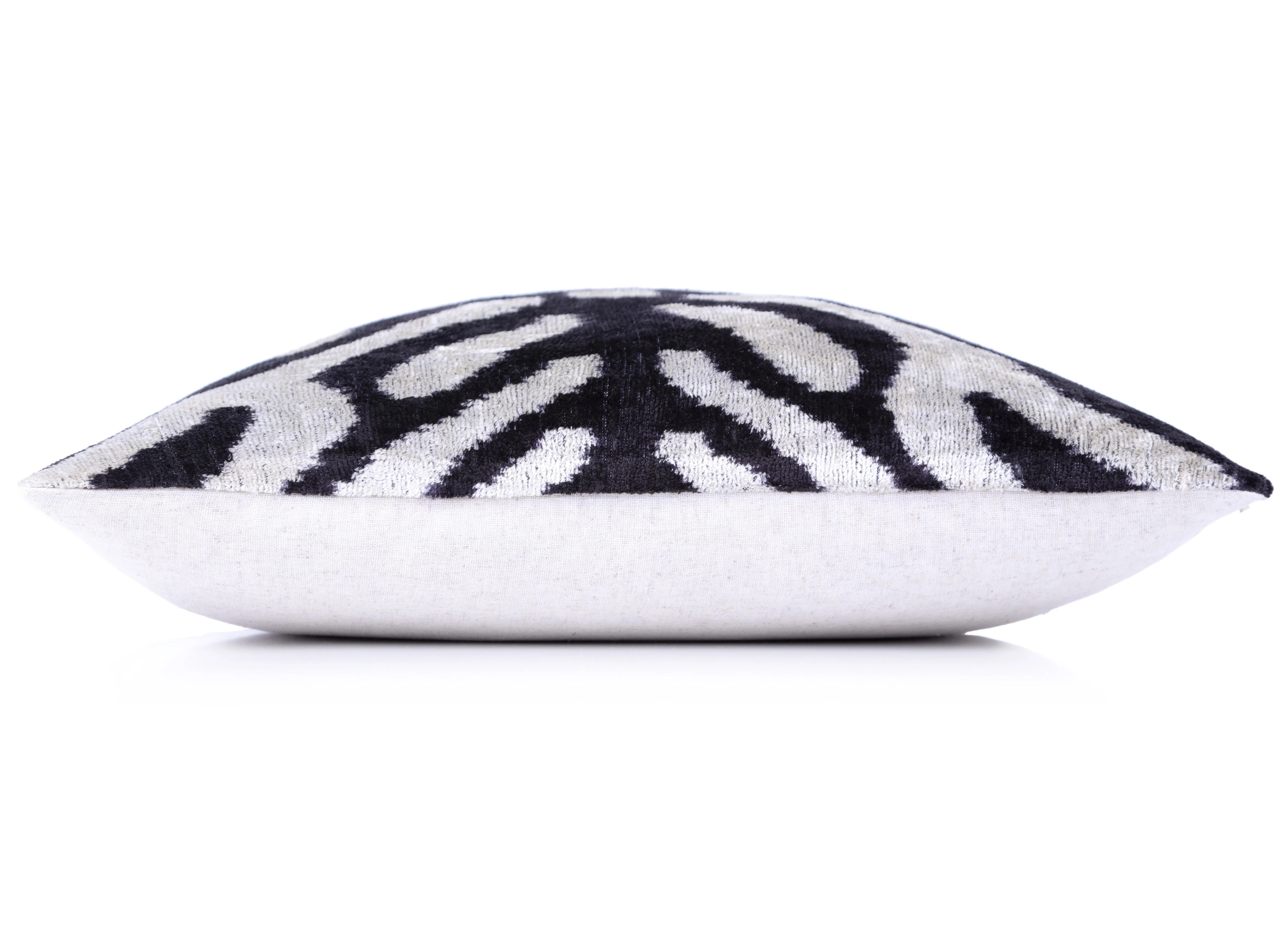 Handmade 16x16 Velvet Pillow – Black & White Ikat Medallion - Image 4
