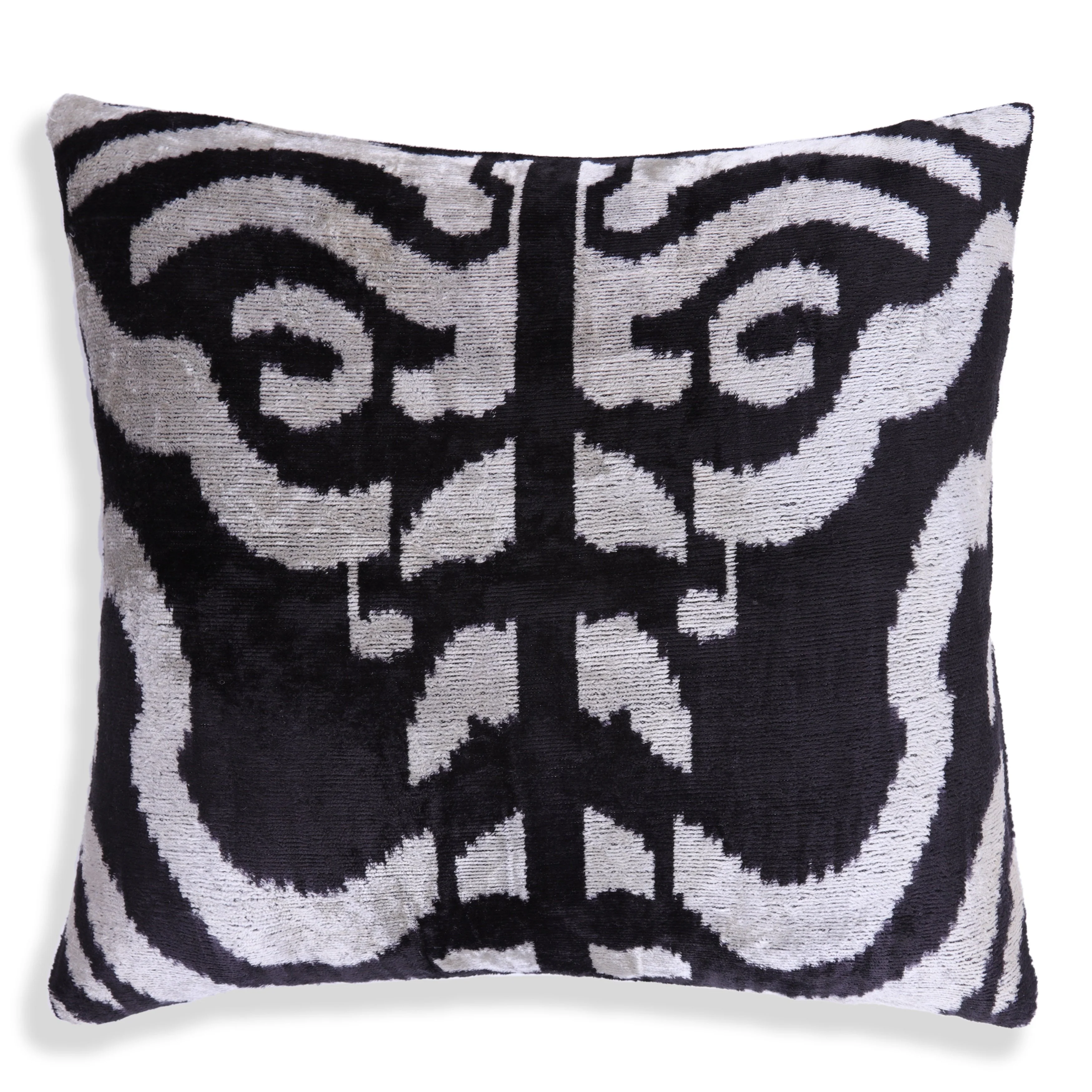Handmade 16x16 Velvet Pillow – Black & White Ikat Medallion - Image 5