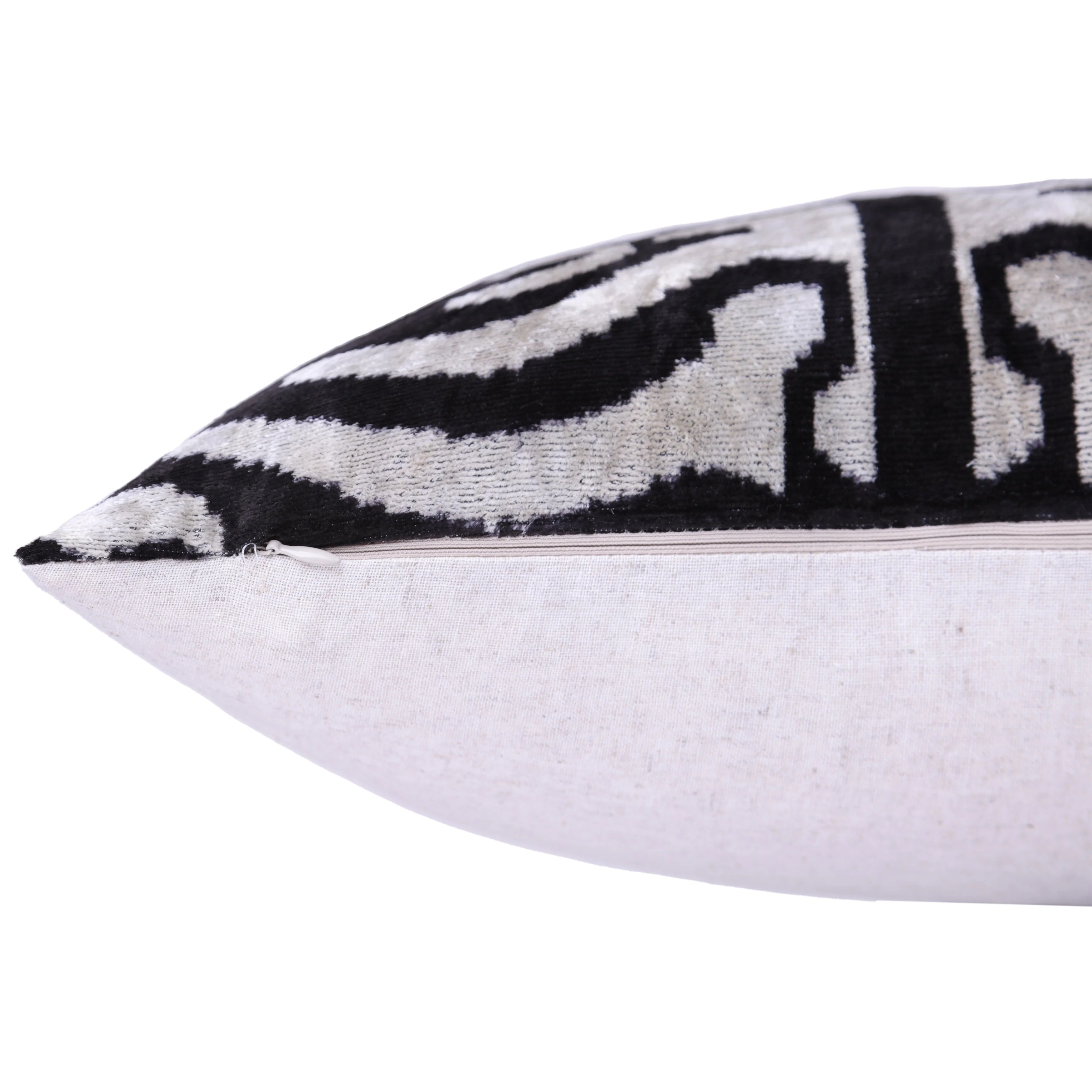 Handmade 16x16 Velvet Pillow – Black & White Ikat Medallion - Image 6