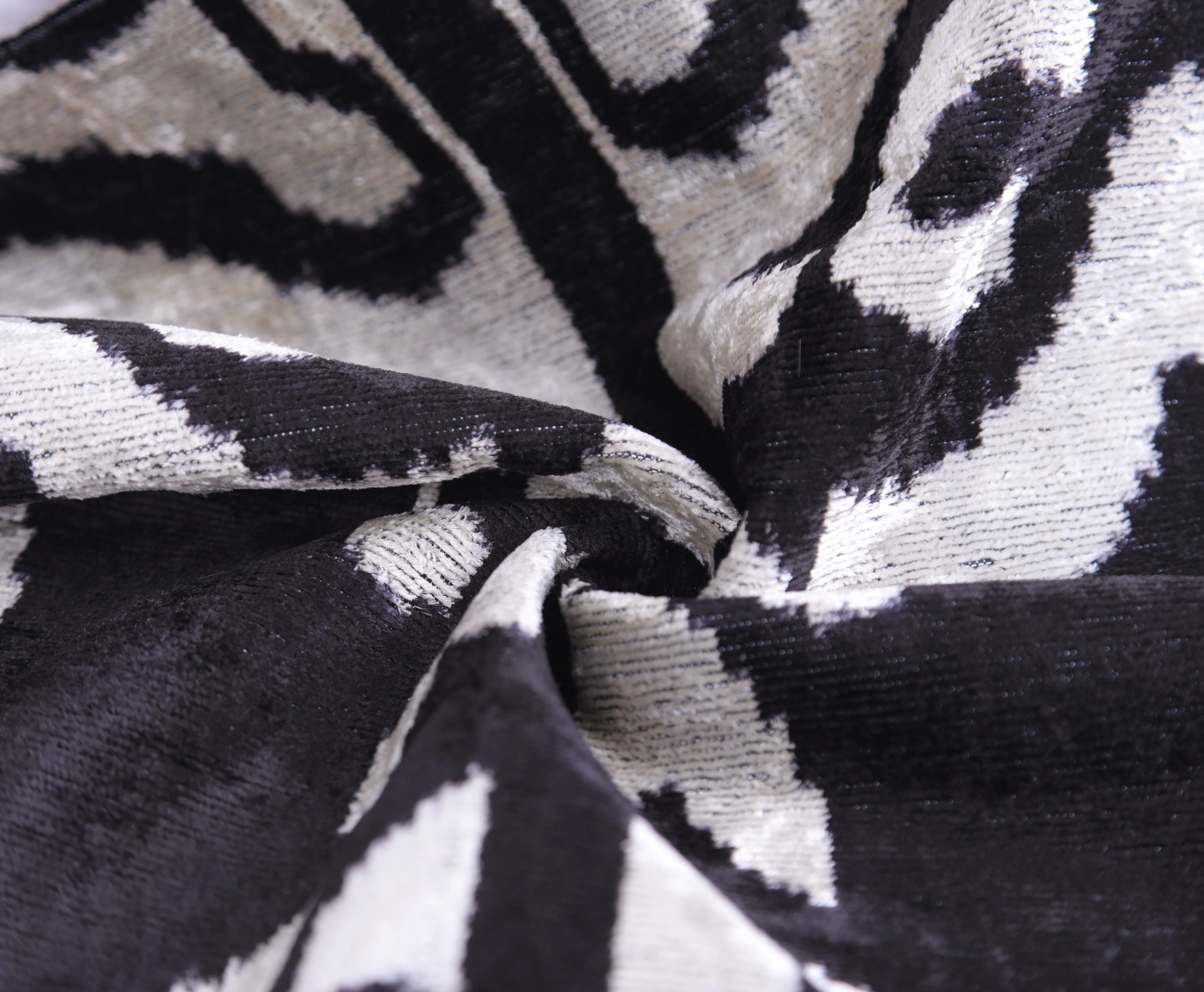 Handmade 16x16 Velvet Pillow – Black & White Ikat Medallion - Image 7