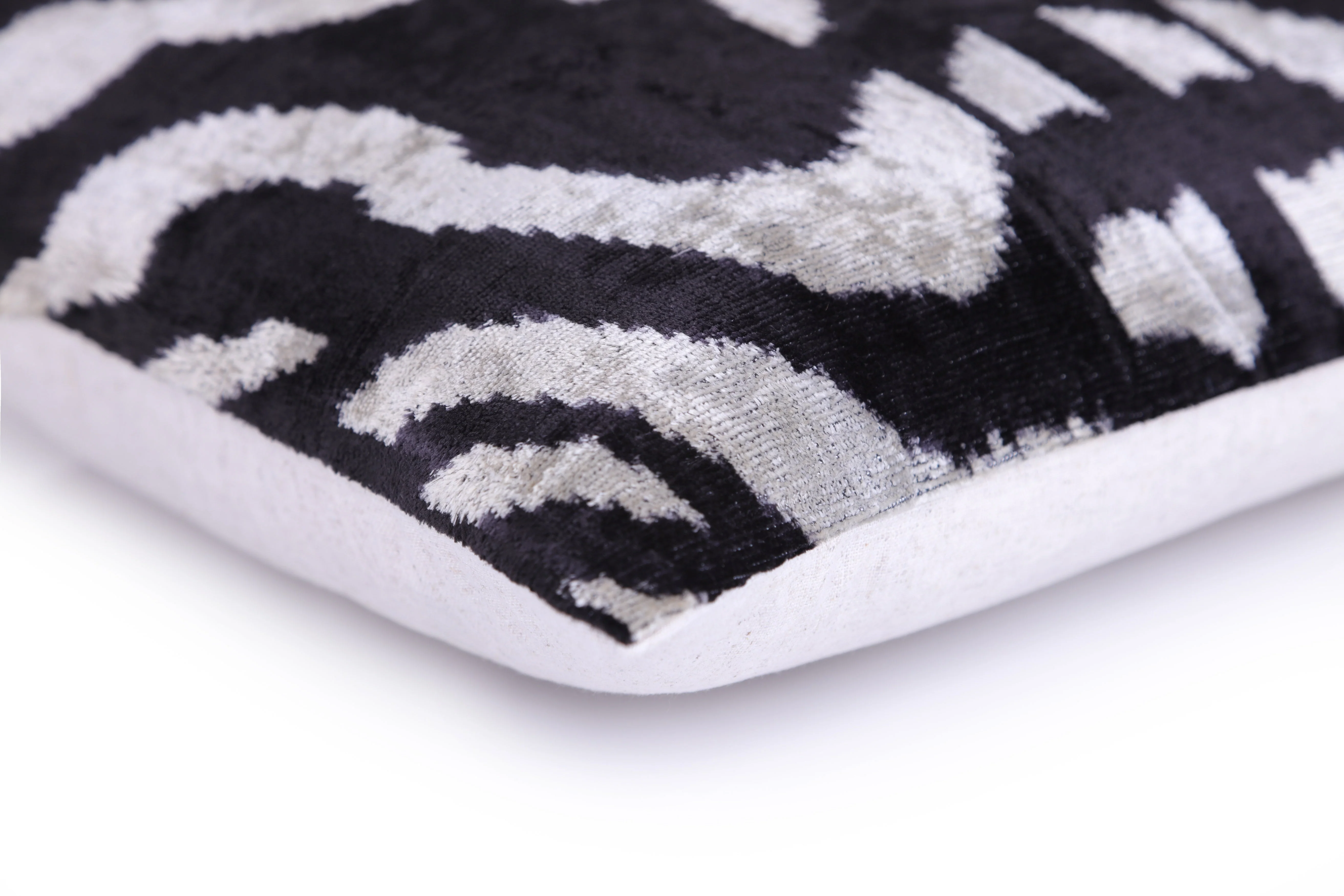 Handmade 16x16 Velvet Pillow – Black & White Ikat Medallion - Image 8