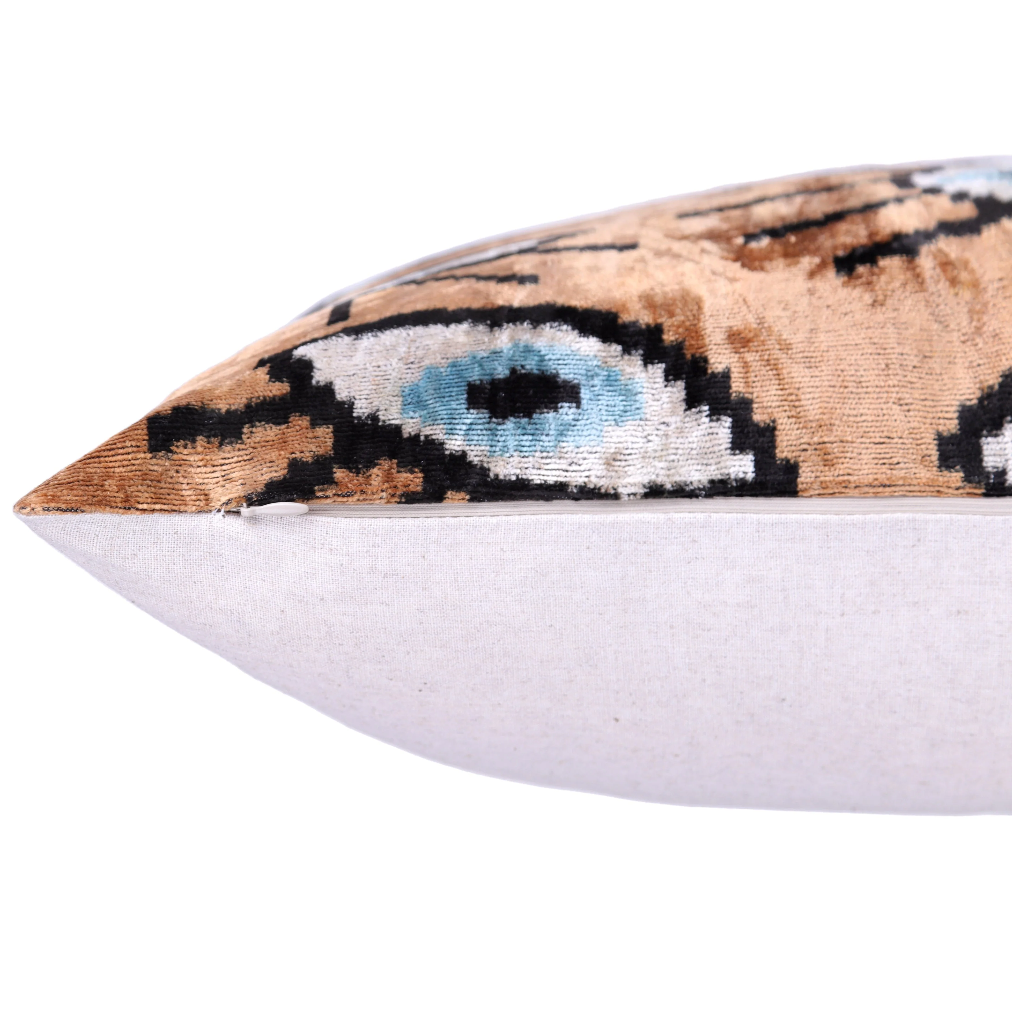 Handmade 16x16 Velvet Pillow – Evil Eye Pattern in Blue & Tan Brown - Image 6
