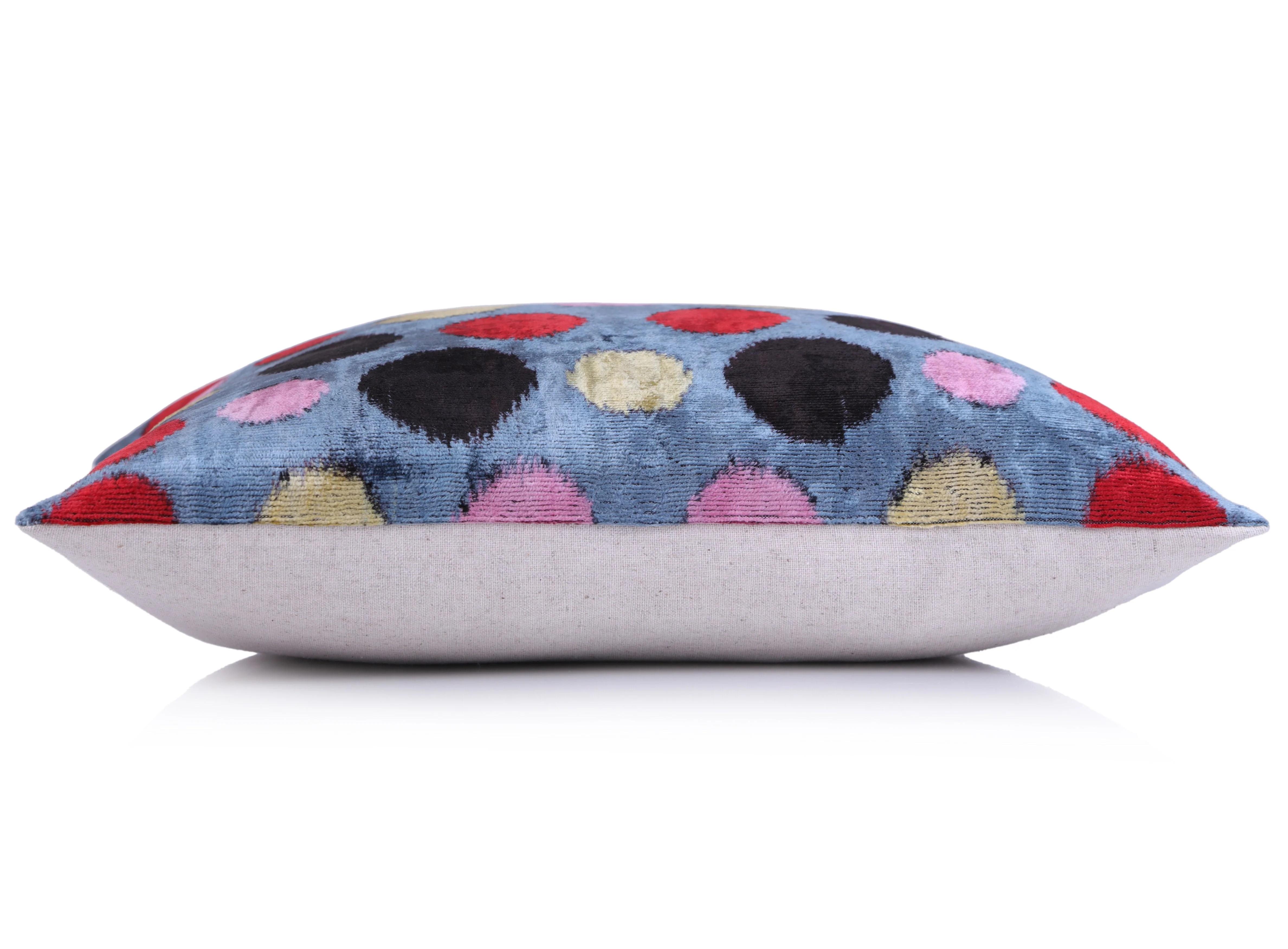 Handmade 16x16 Velvet Pillow – Multicolor Dots on Blue - Image 3