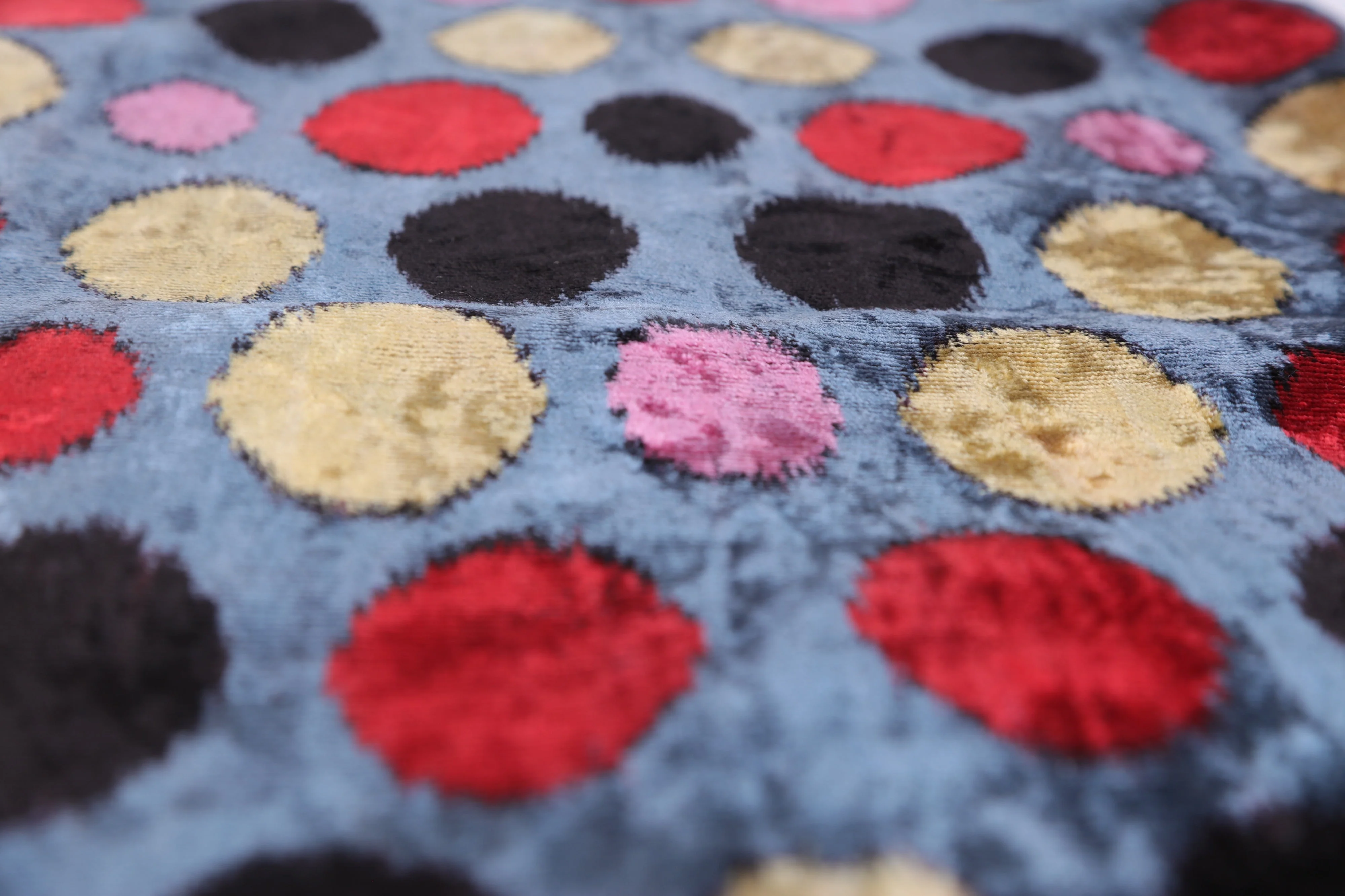 Handmade 16x16 Velvet Pillow – Multicolor Dots on Blue - Image 4