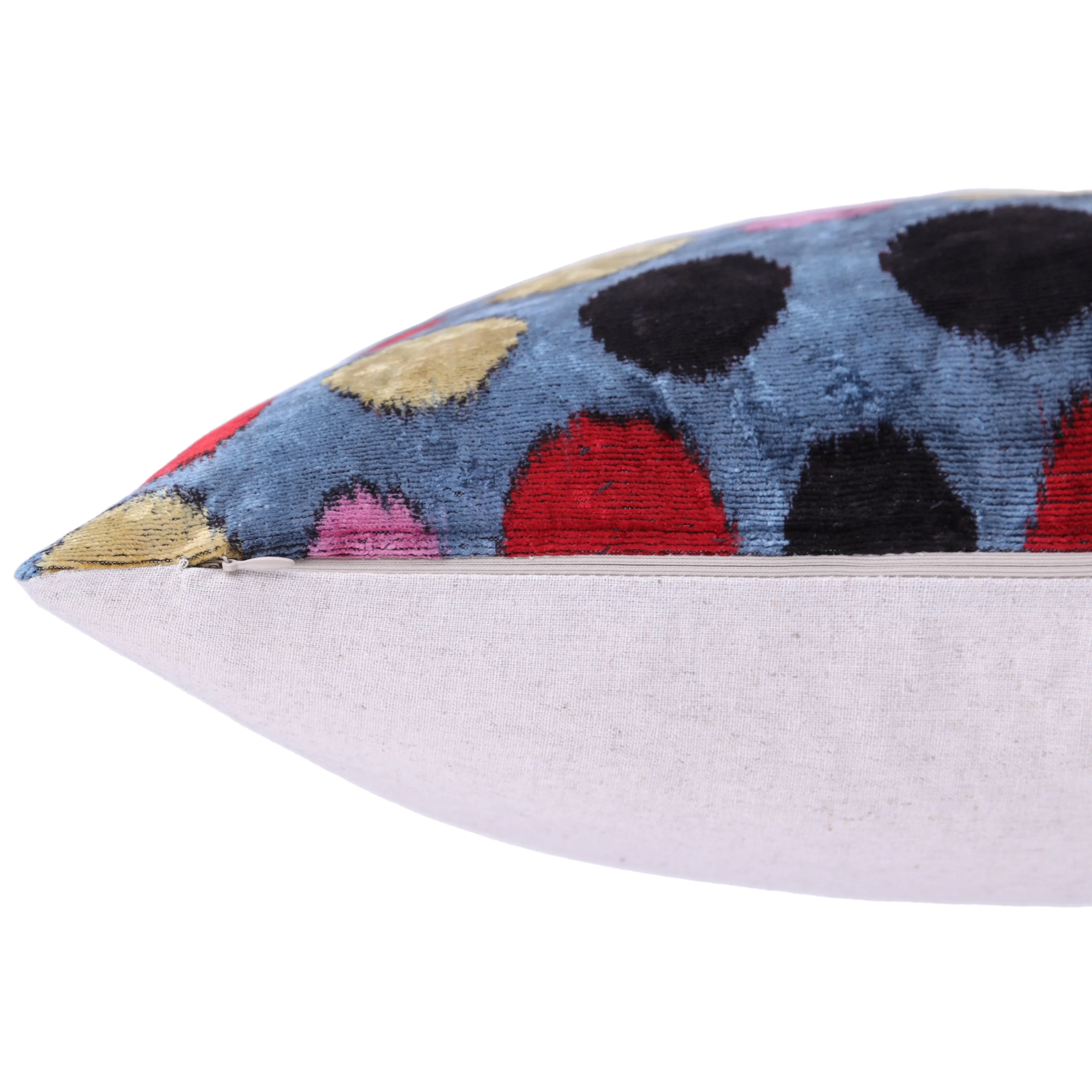 Handmade 16x16 Velvet Pillow – Multicolor Dots on Blue - Image 6