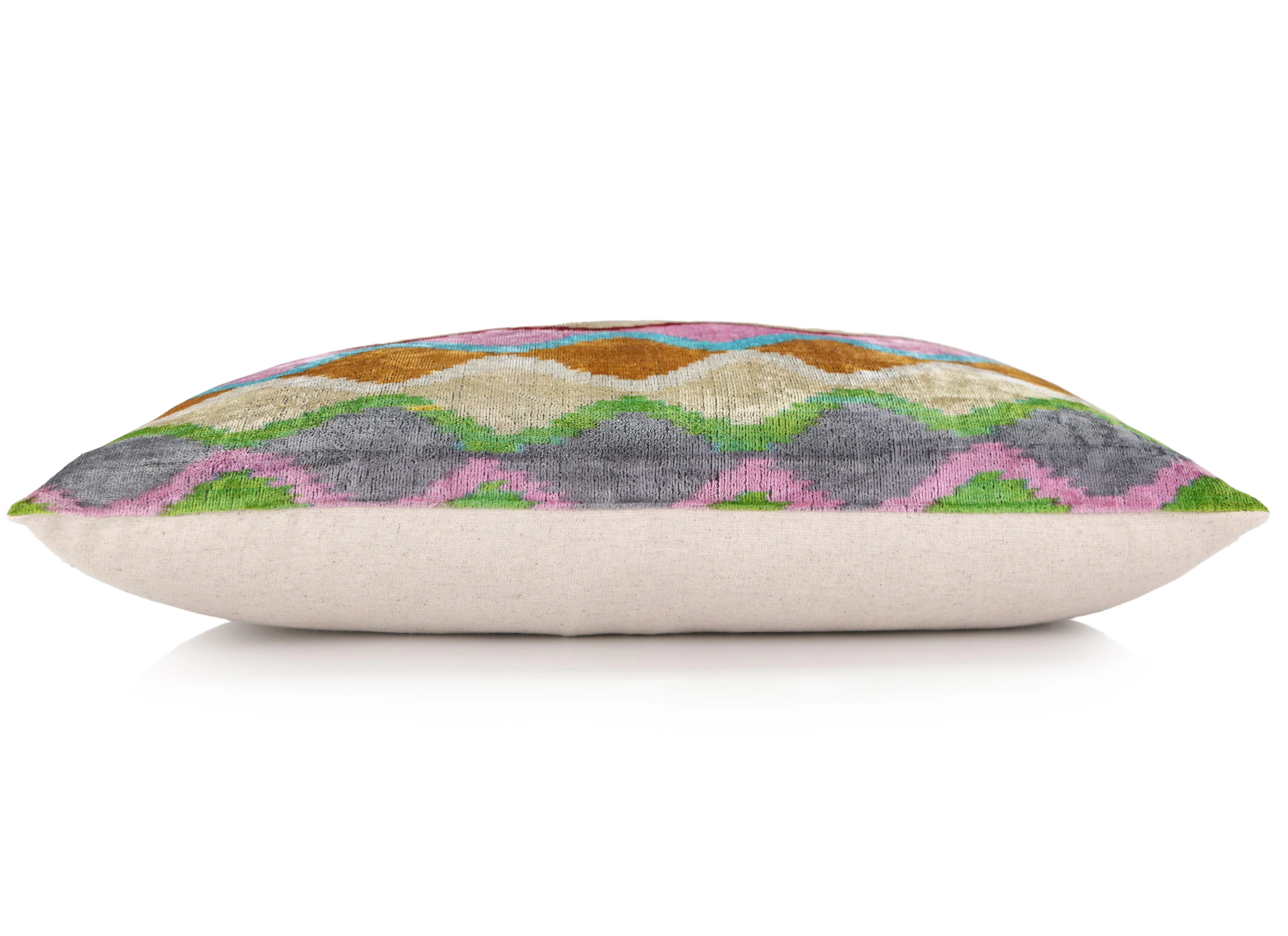 Handmade 16x16 Velvet Pillow – Multicolor Zigzag Ikat Pattern - Image 3