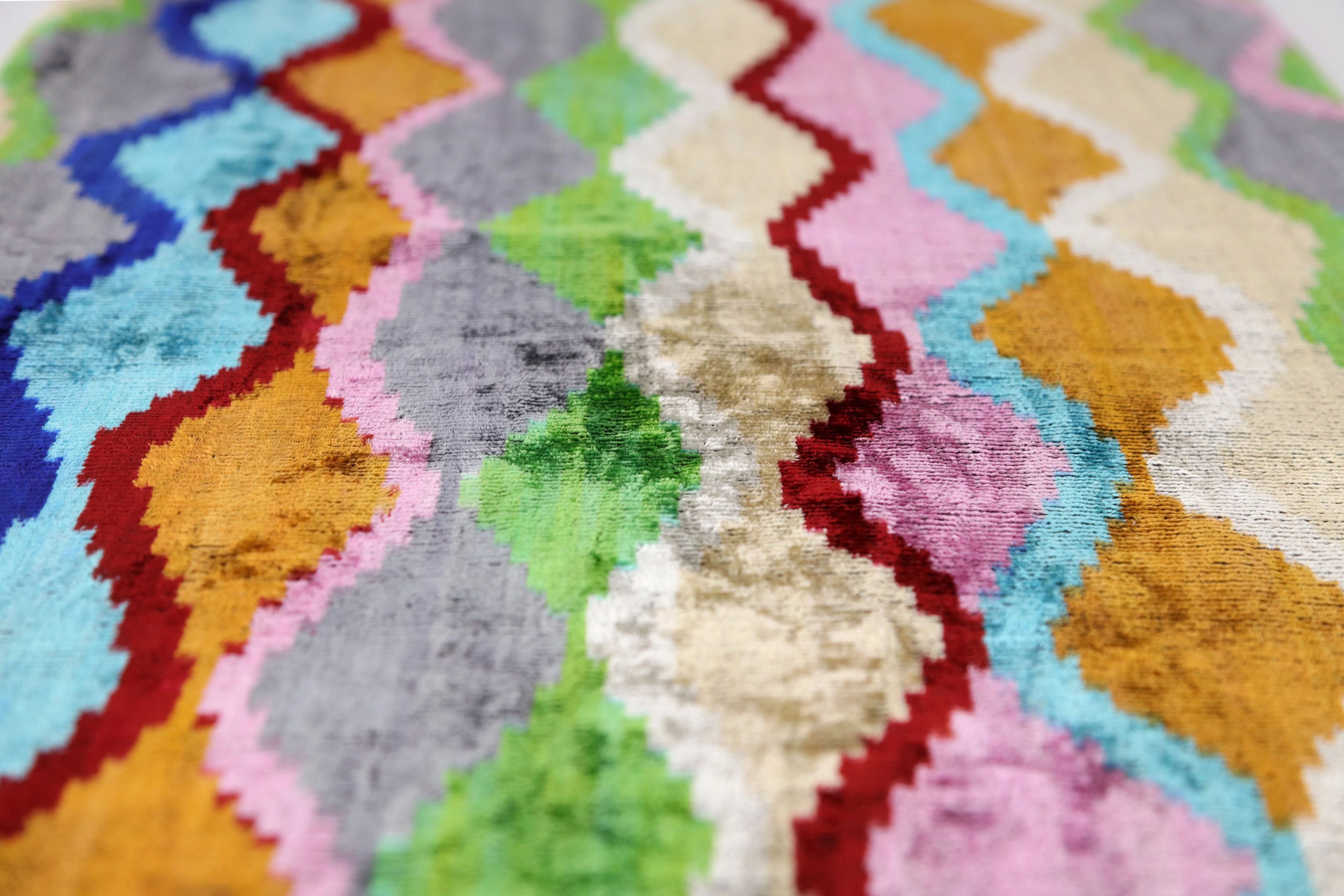 Handmade 16x16 Velvet Pillow – Multicolor Zigzag Ikat Pattern - Image 4