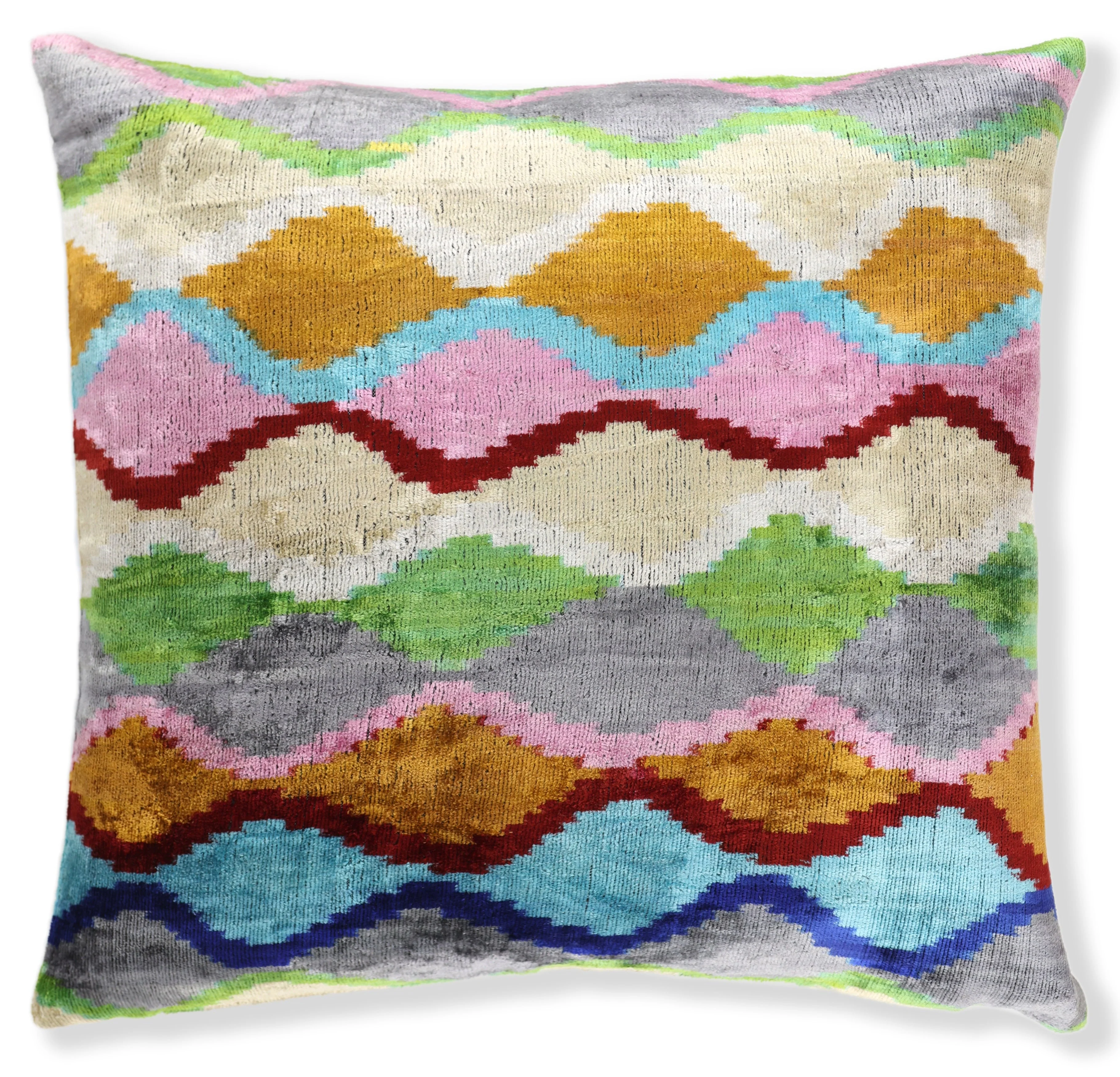 Handmade 16x16 Velvet Pillow – Multicolor Zigzag Ikat Pattern - Image 5