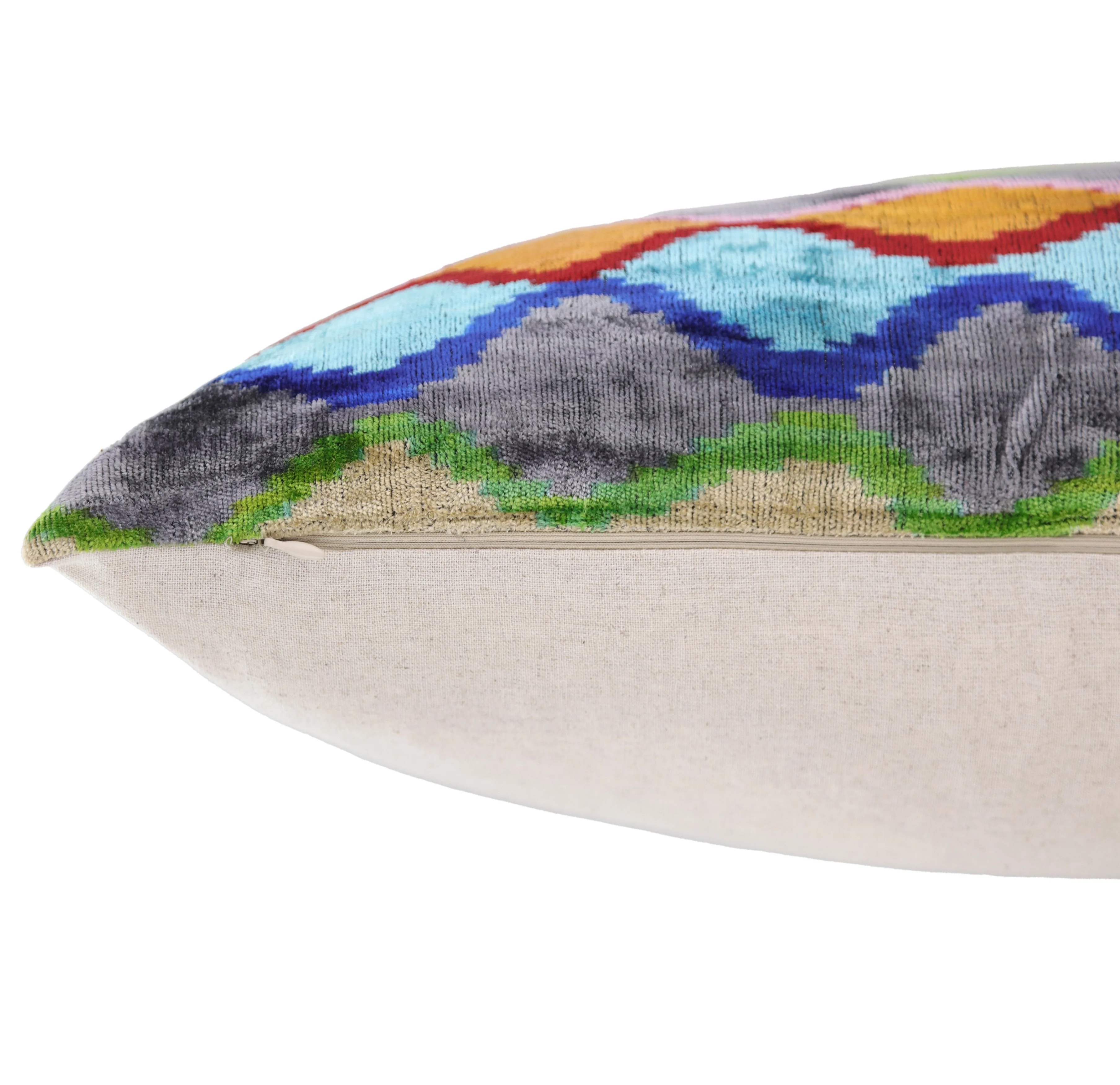 Handmade 16x16 Velvet Pillow – Multicolor Zigzag Ikat Pattern - Image 6