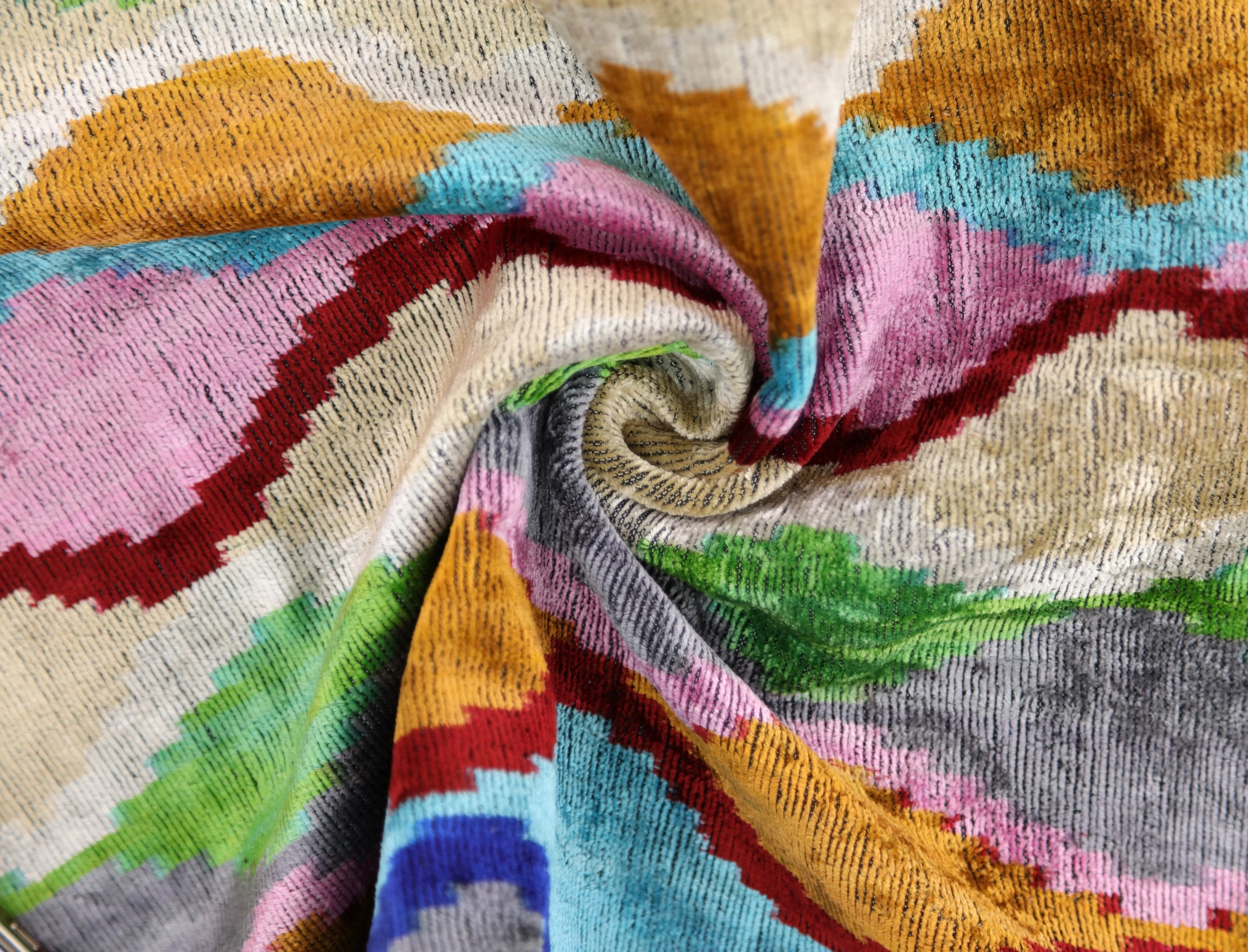 Handmade 16x16 Velvet Pillow – Multicolor Zigzag Ikat Pattern - Image 7