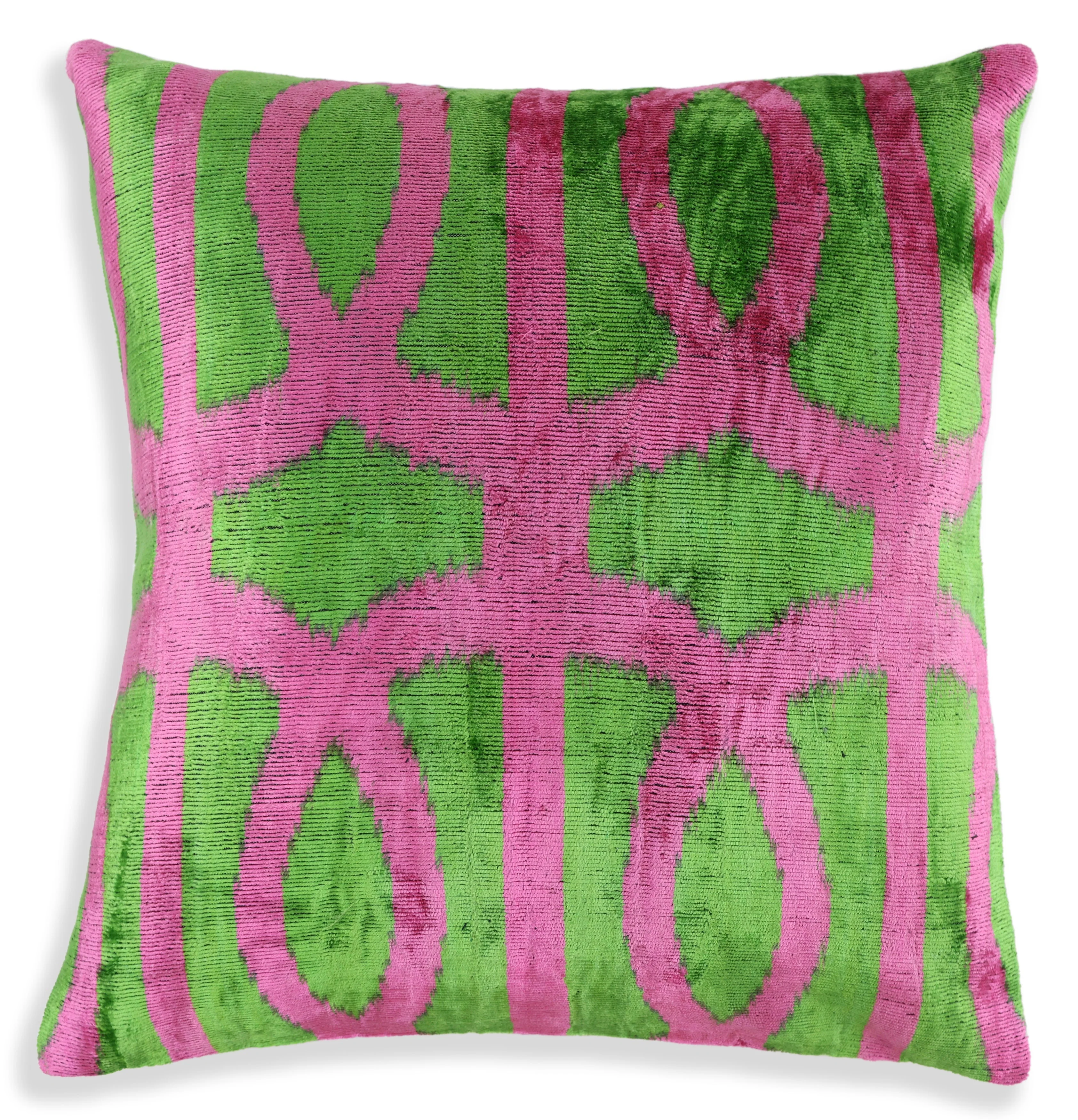 Handmade 16x16 Velvet Pillow – Pink & Green Geometric Design - Image 5