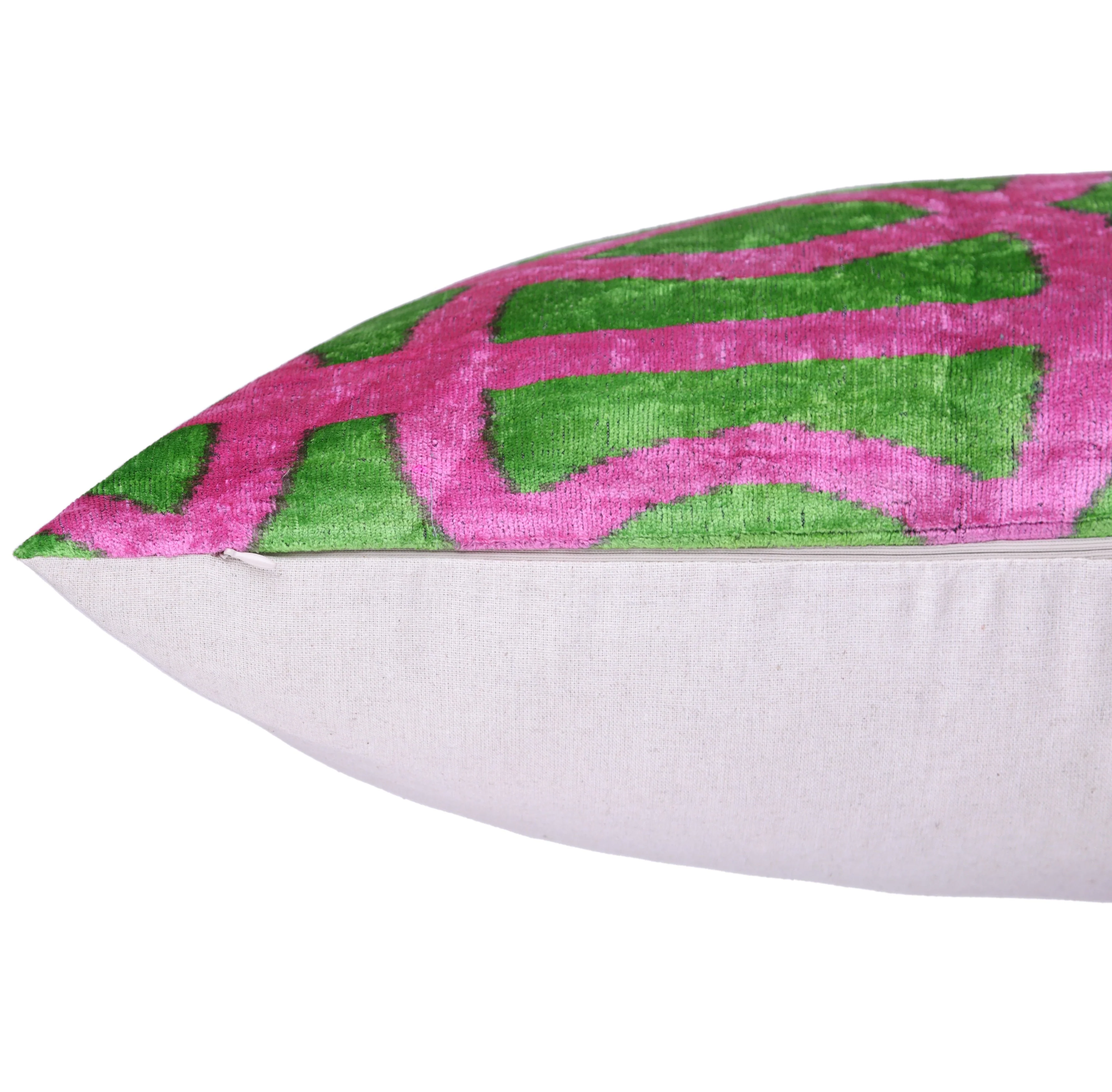 Handmade 16x16 Velvet Pillow – Pink & Green Geometric Design - Image 6
