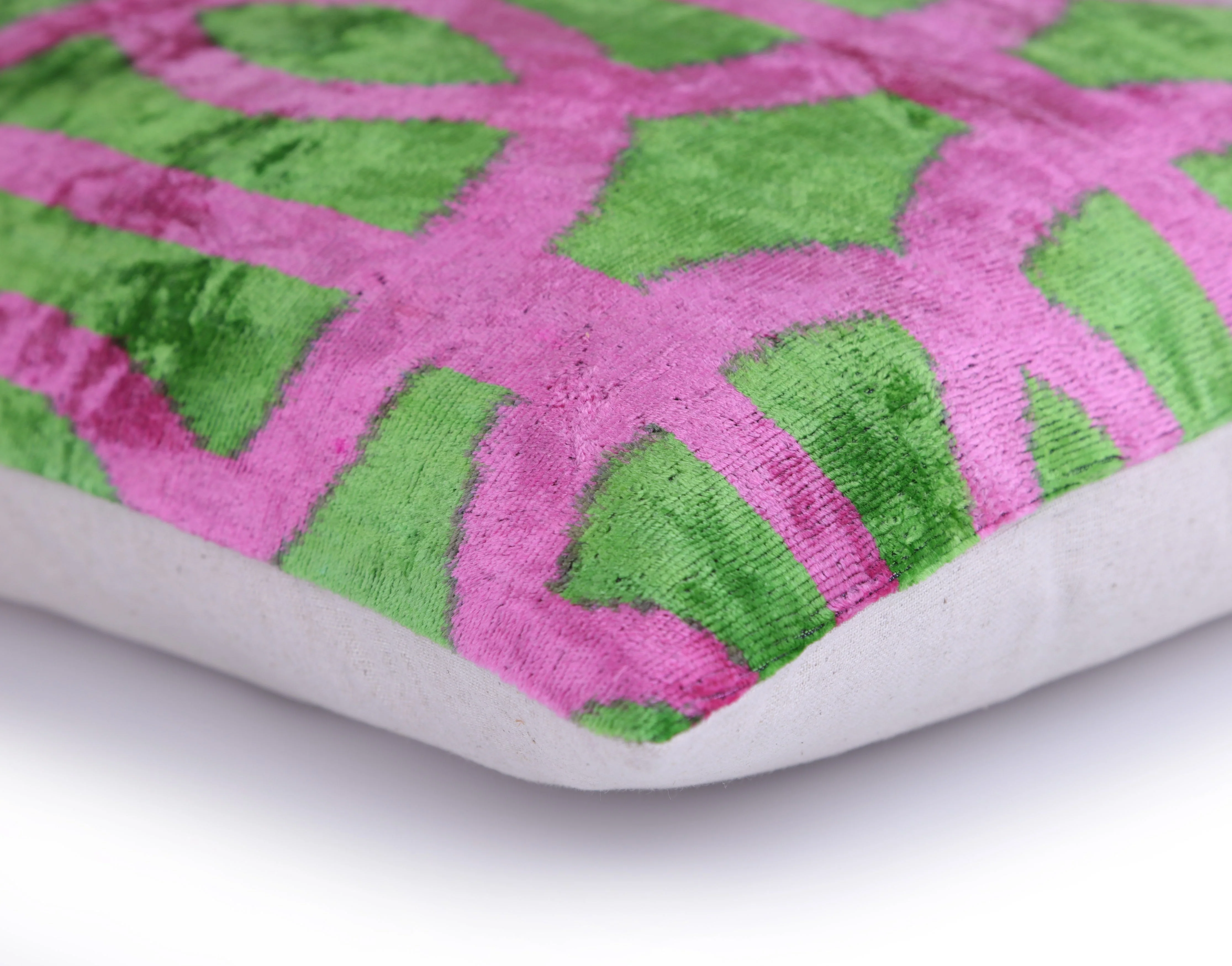 Handmade 16x16 Velvet Pillow – Pink & Green Geometric Design - Image 8