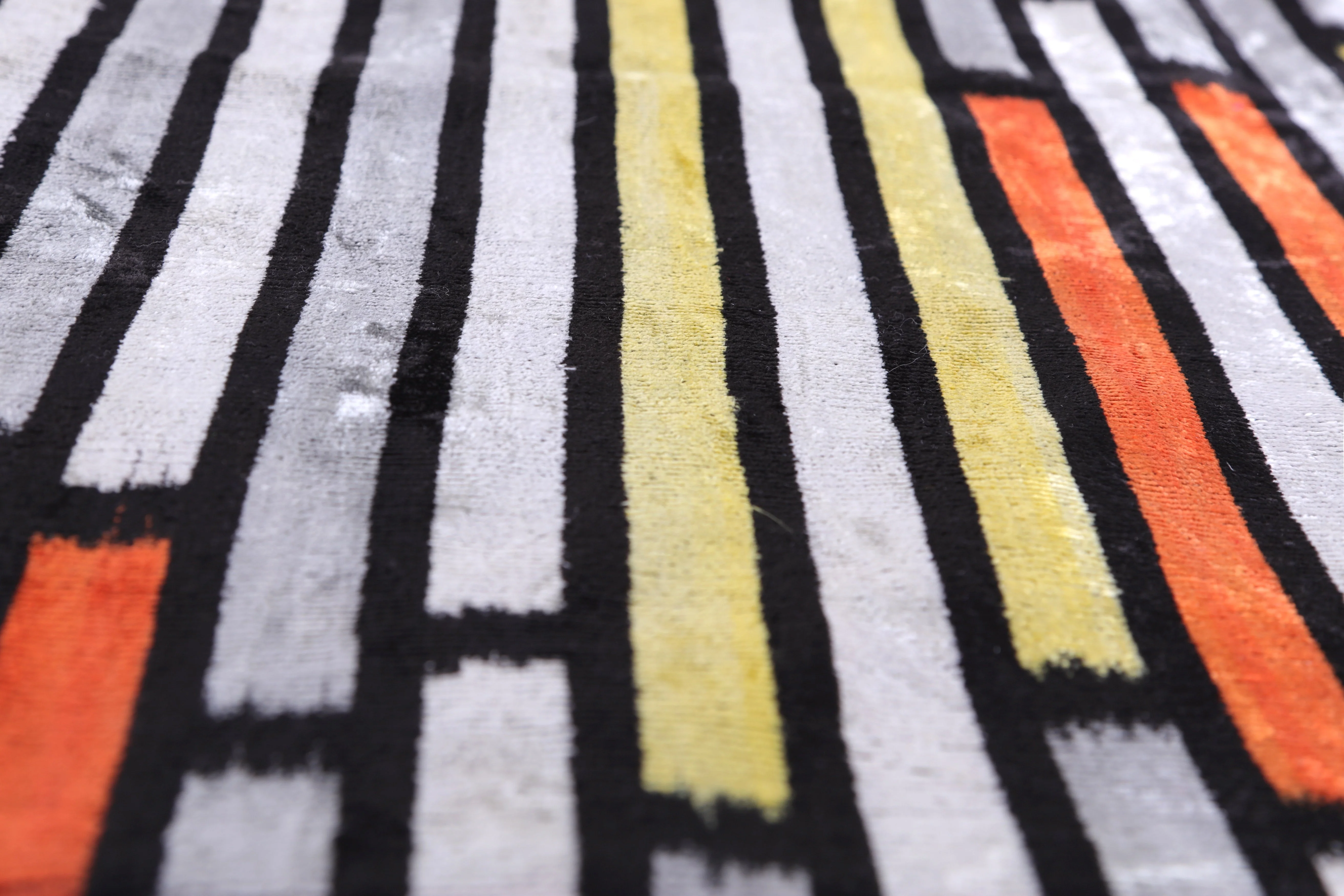 Handmade 16x16 Velvet Pillow – Striped Orange, Yellow & Gray - Image 4